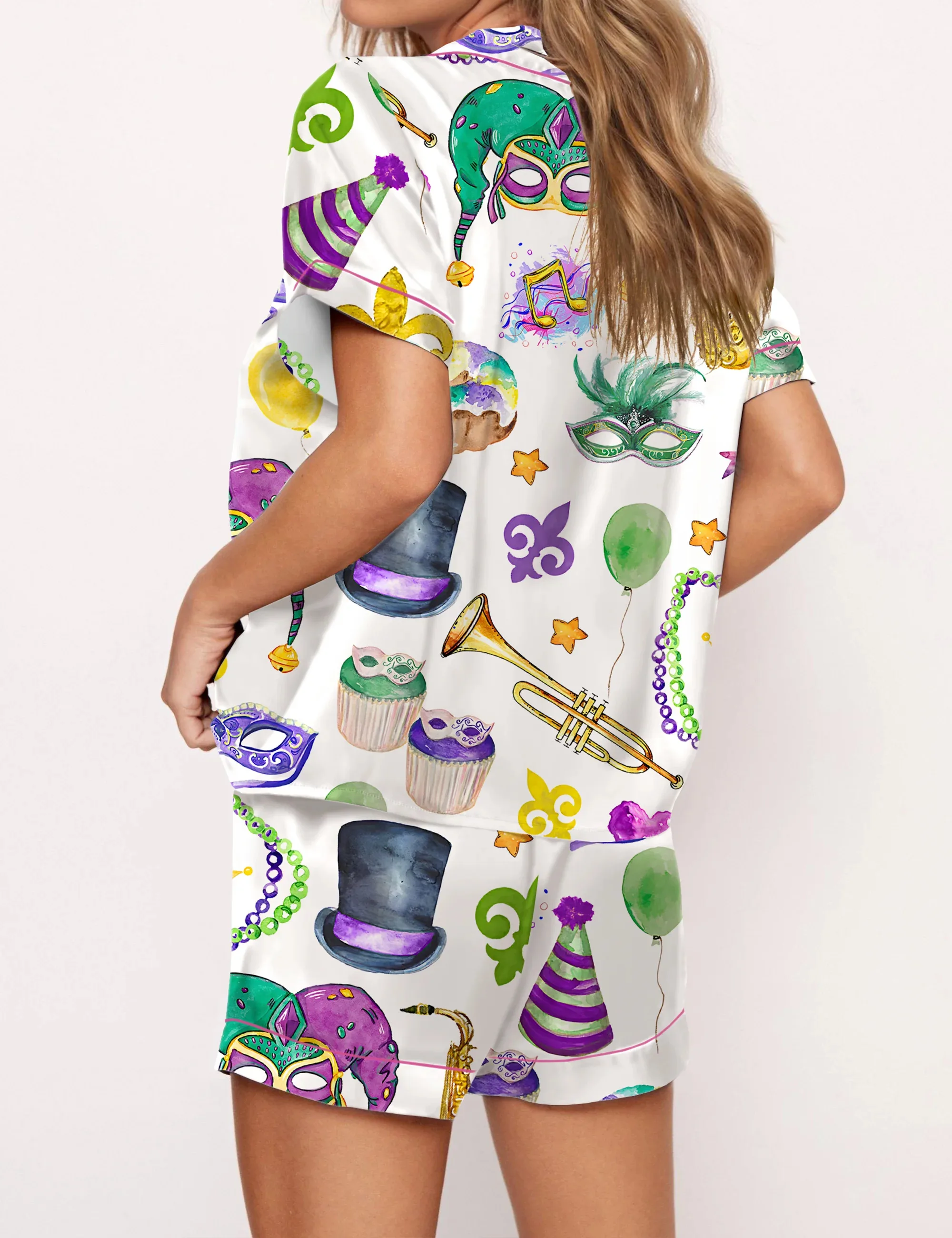 Mardi Gras Silk Satin Pajama Set For Women