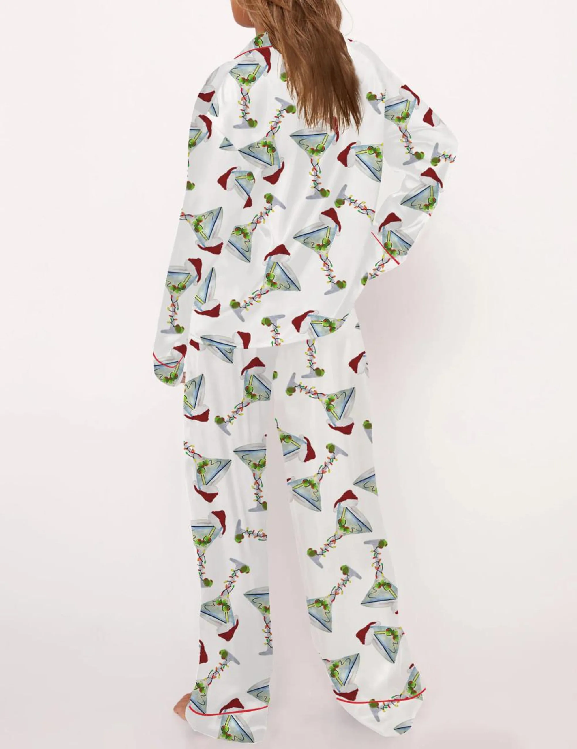 Martini Christmas Silk Satin Pajama Set For Women