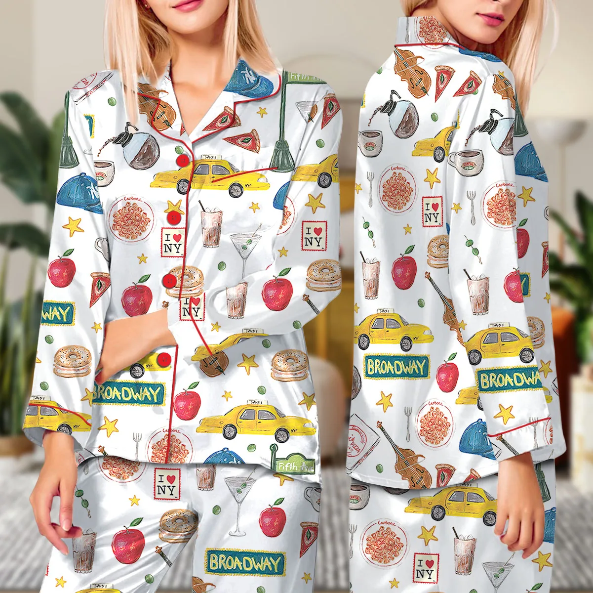 New York Travel Satin Pajama Set For Women