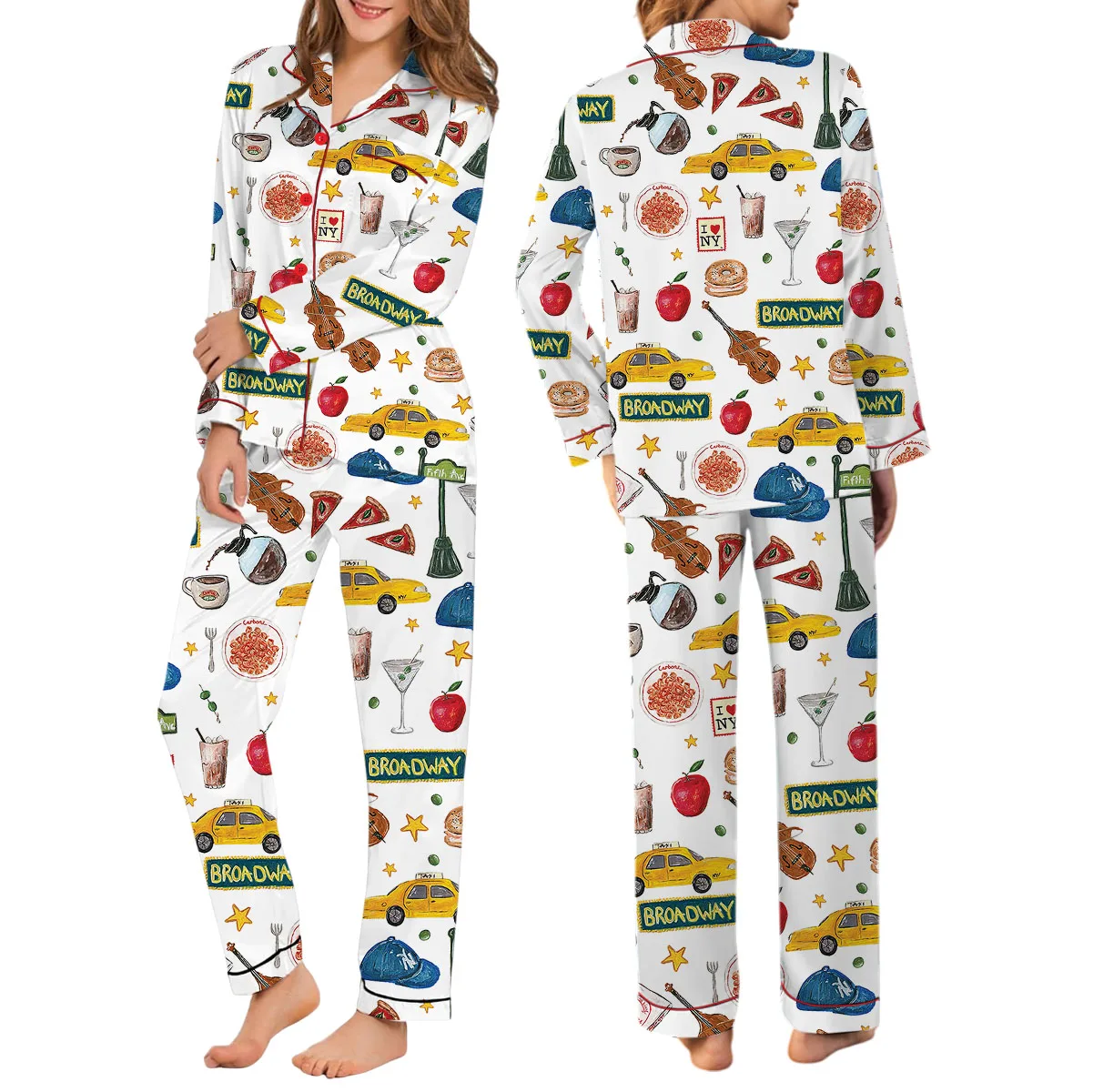New York Travel Satin Pajama Set For Women