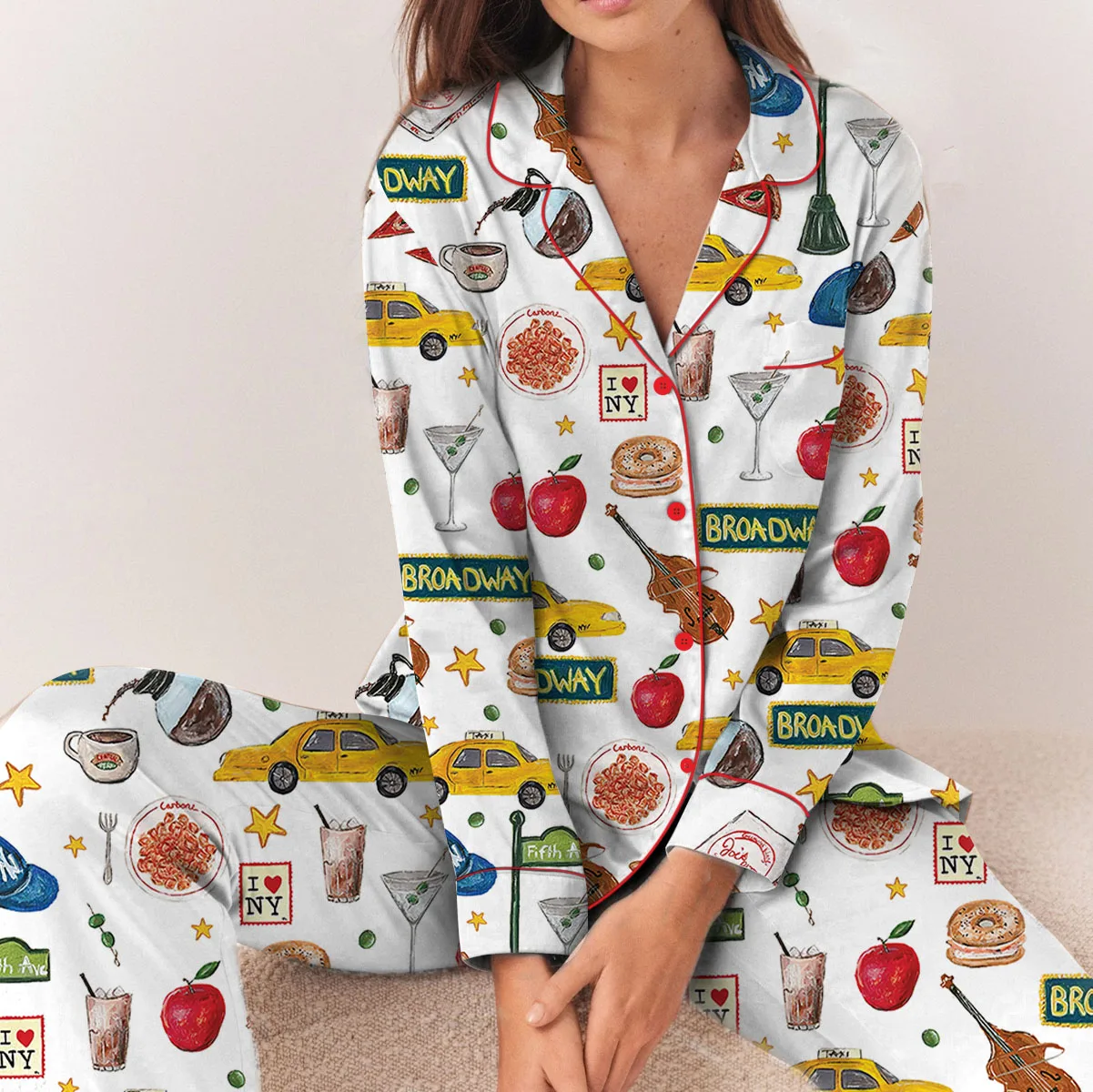 New York Travel Satin Pajama Set For Women