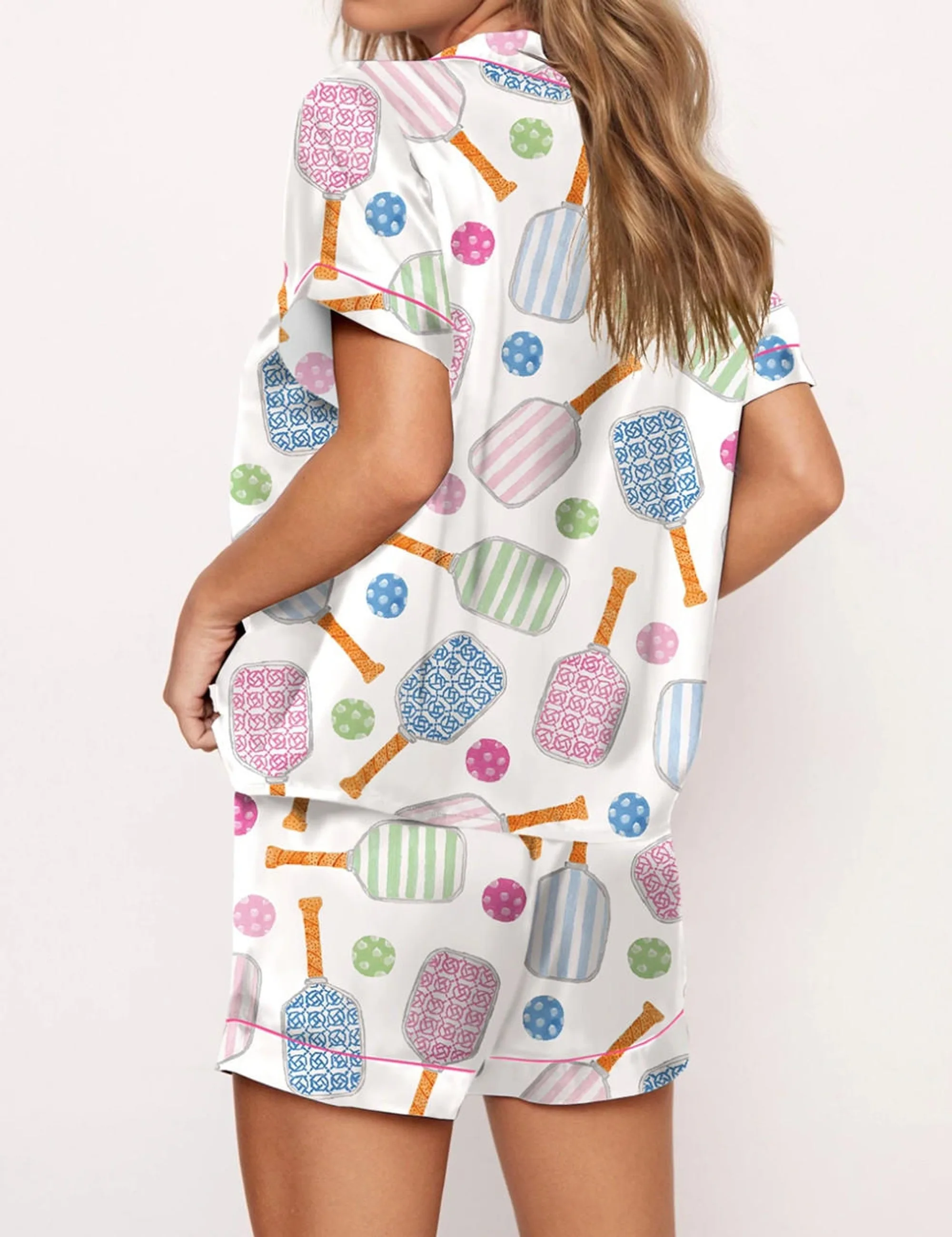 Pickleball Watercolor Silk Satin Pajama Set For Women