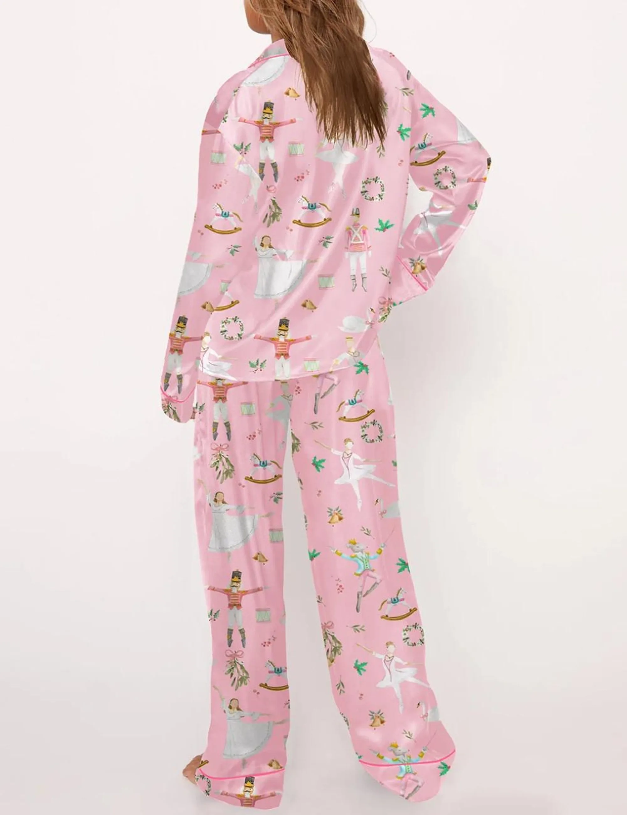 Pink Nutcracker Ballet Silk Satin Pajama Set