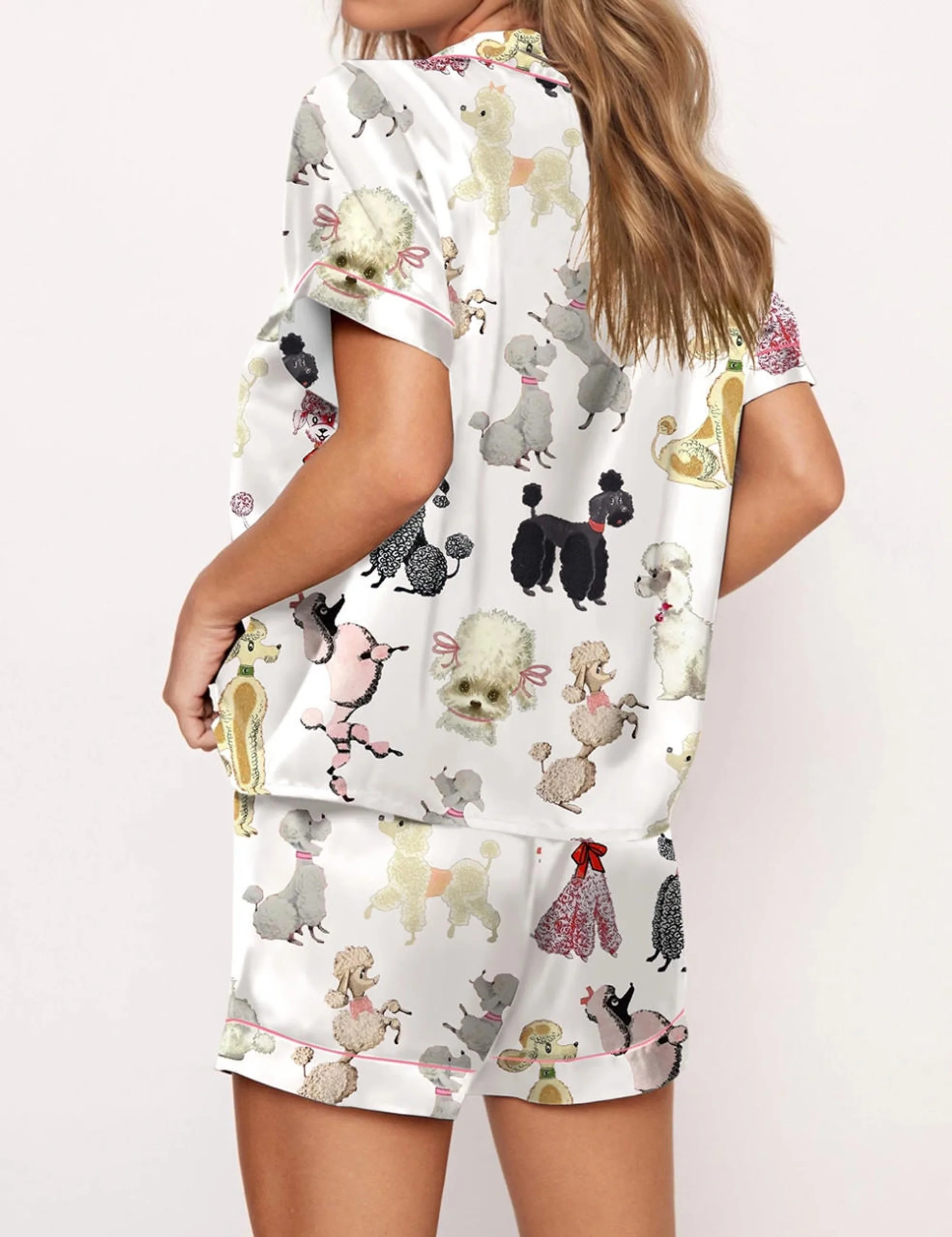 Poodle Dog Satin Pajama Set For Women
