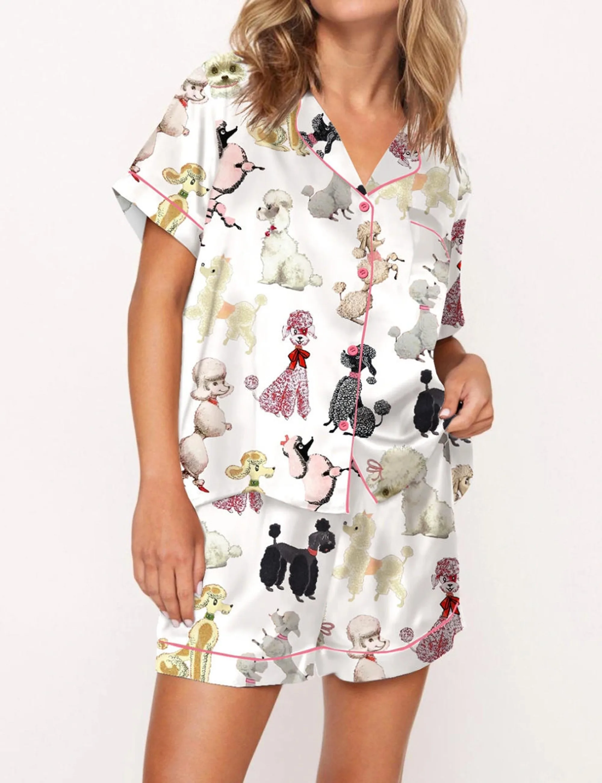 Poodle Dog Satin Pajama Set For Women