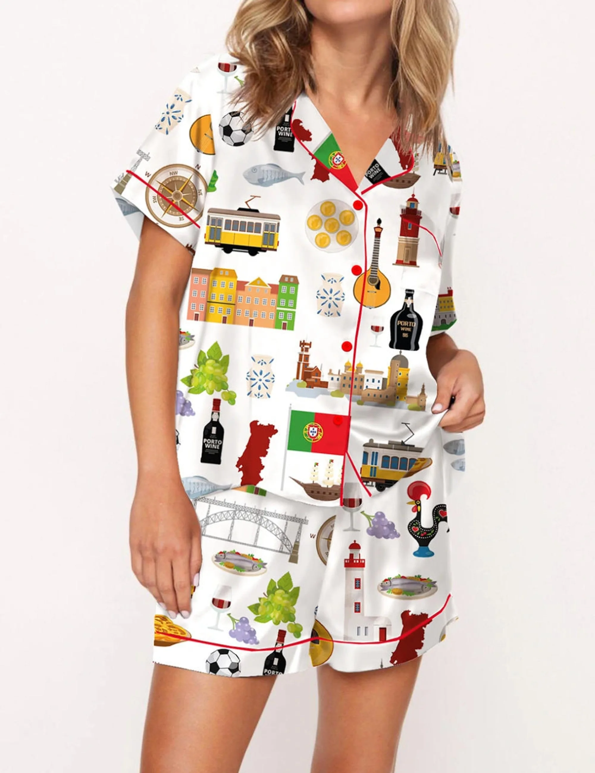 Portugal Travel Satin Pajama Set For Women