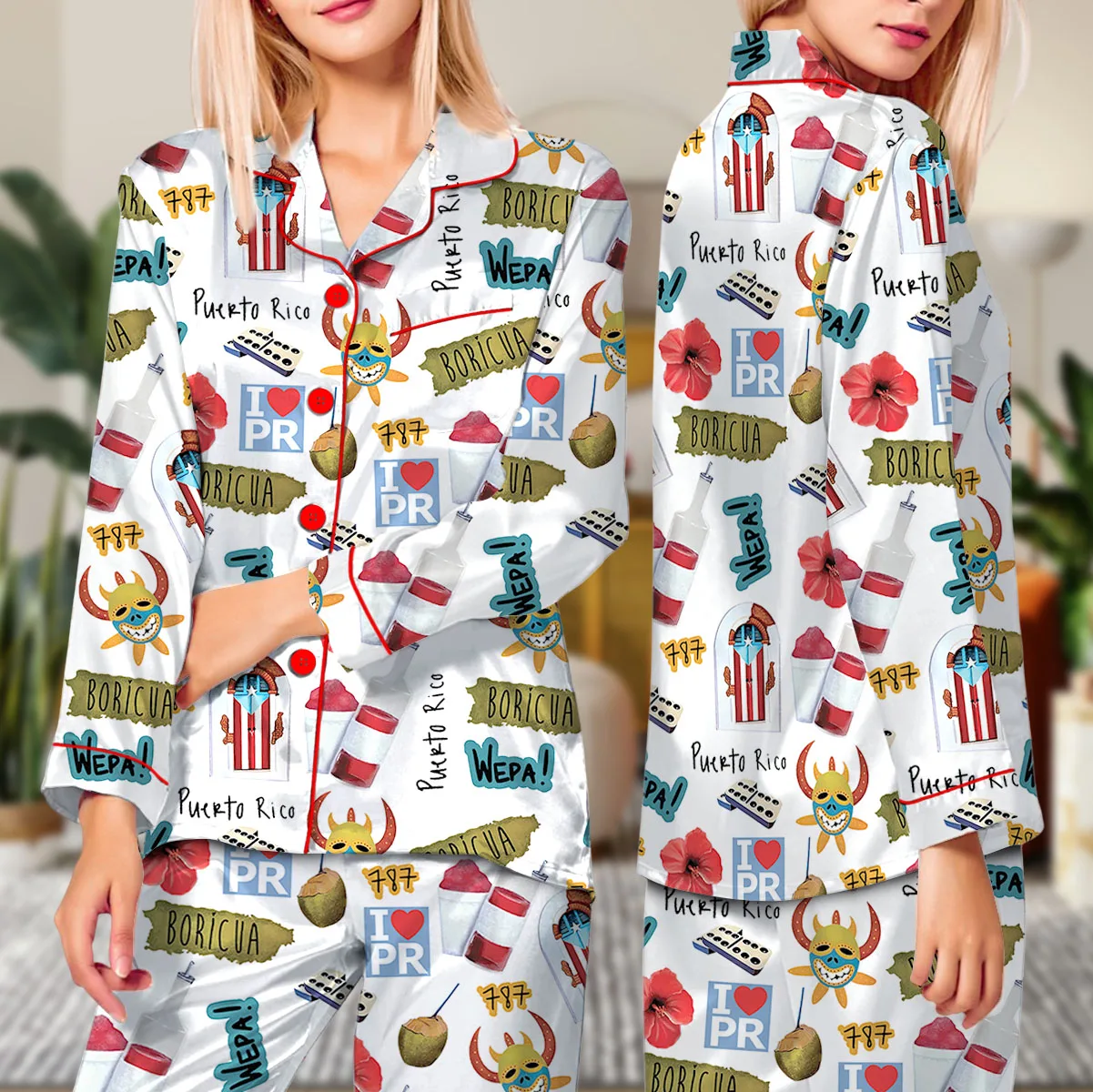 Puerto Rico Travel Satin Pajama Set For Women