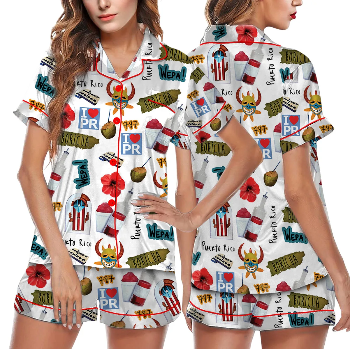 Puerto Rico Travel Satin Pajama Set For Women
