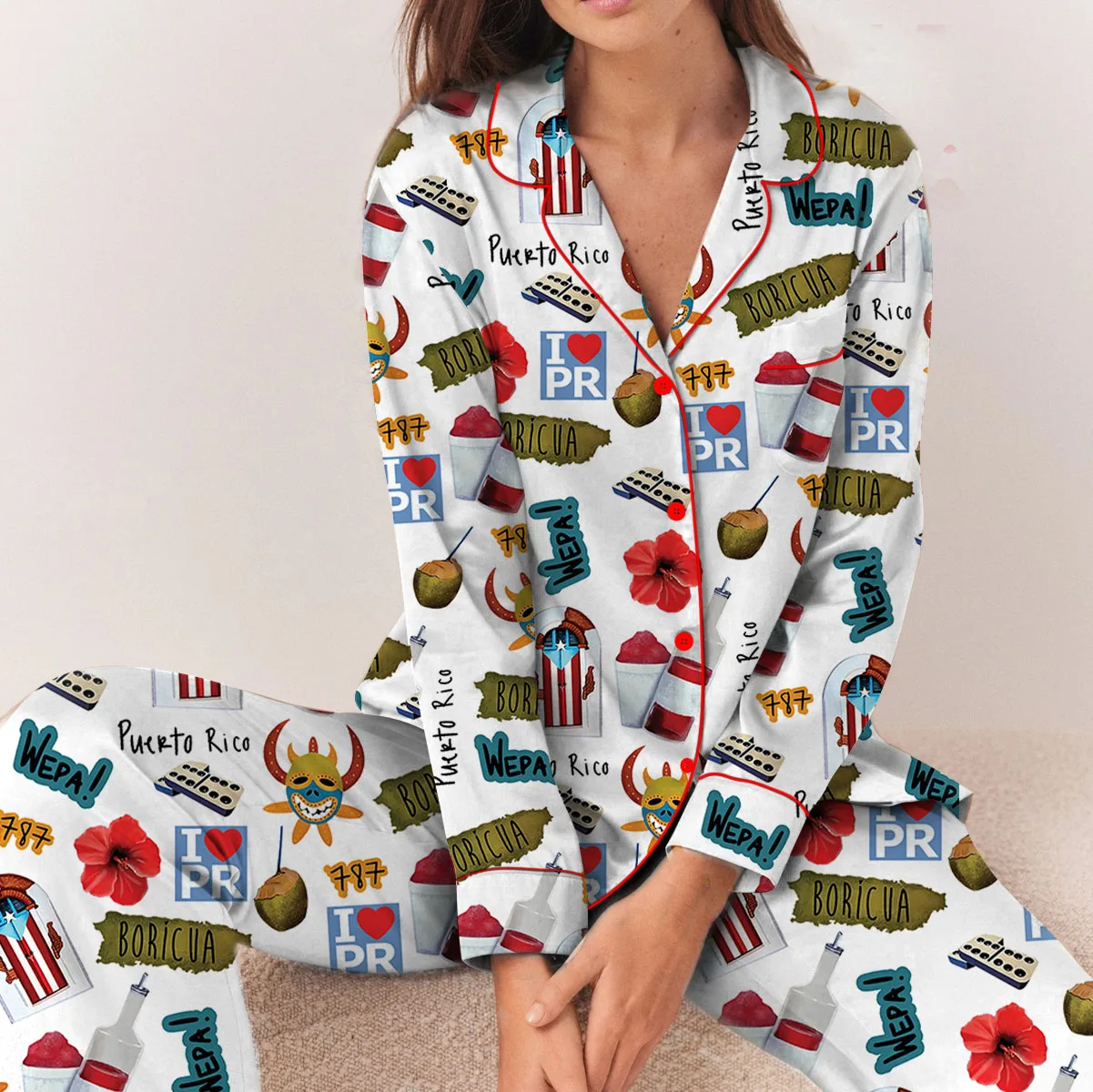 Puerto Rico Travel Satin Pajama Set For Women