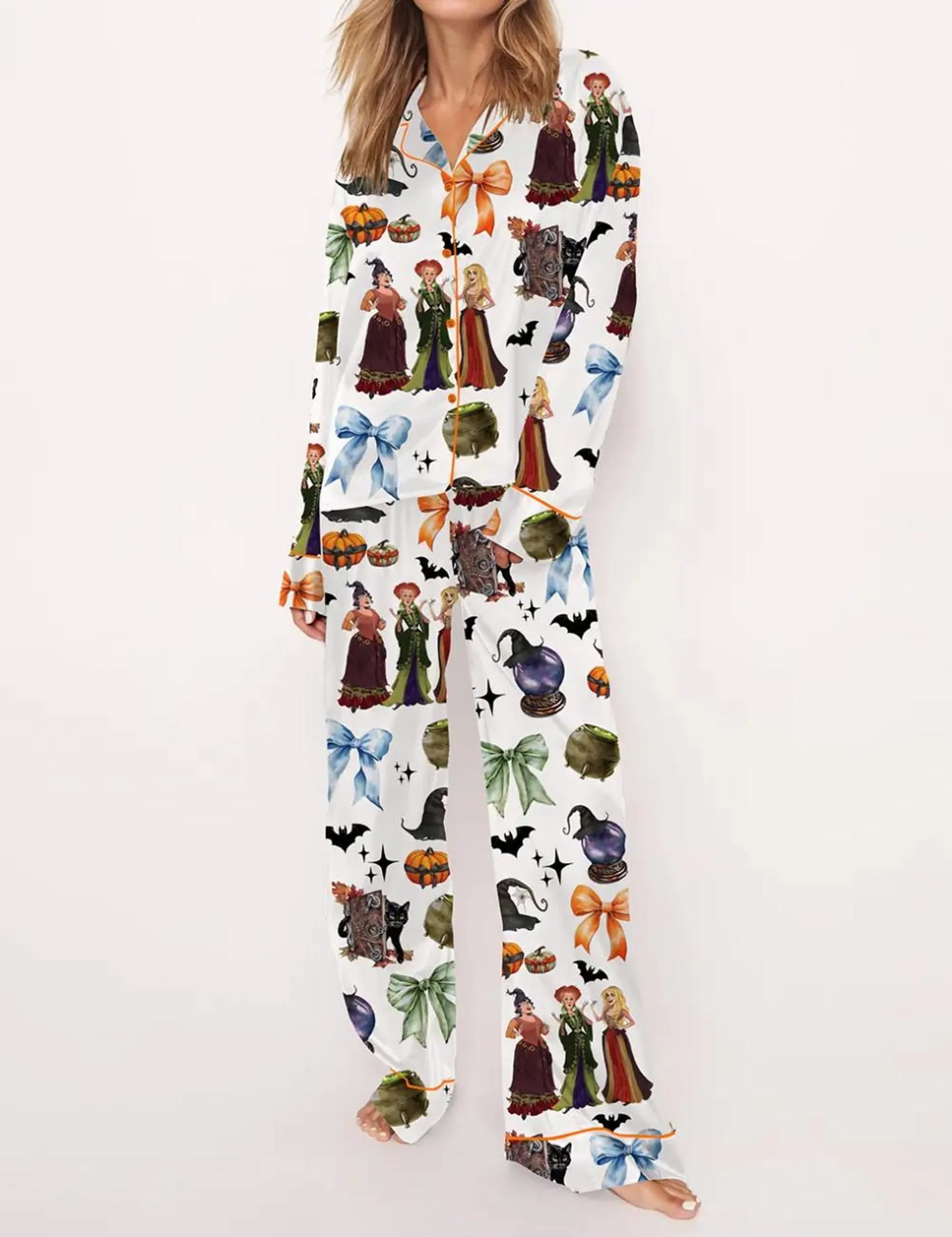Retro Halloween Bad Silk Satin Pajama Set For Women