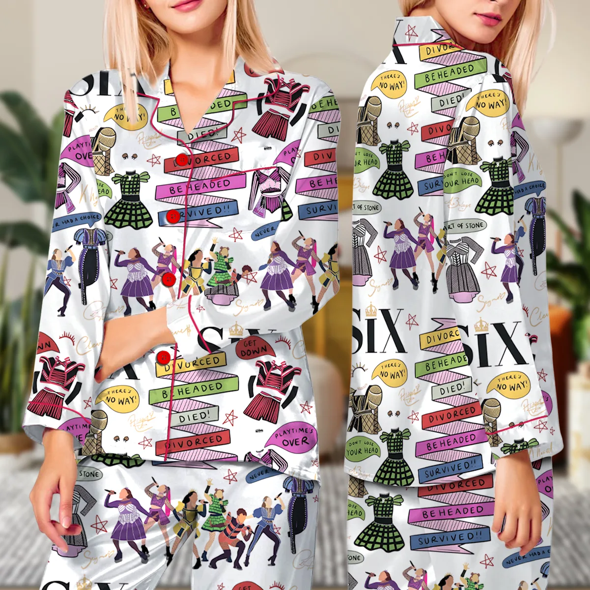 Six Musical Satin Pajamas Set For Women