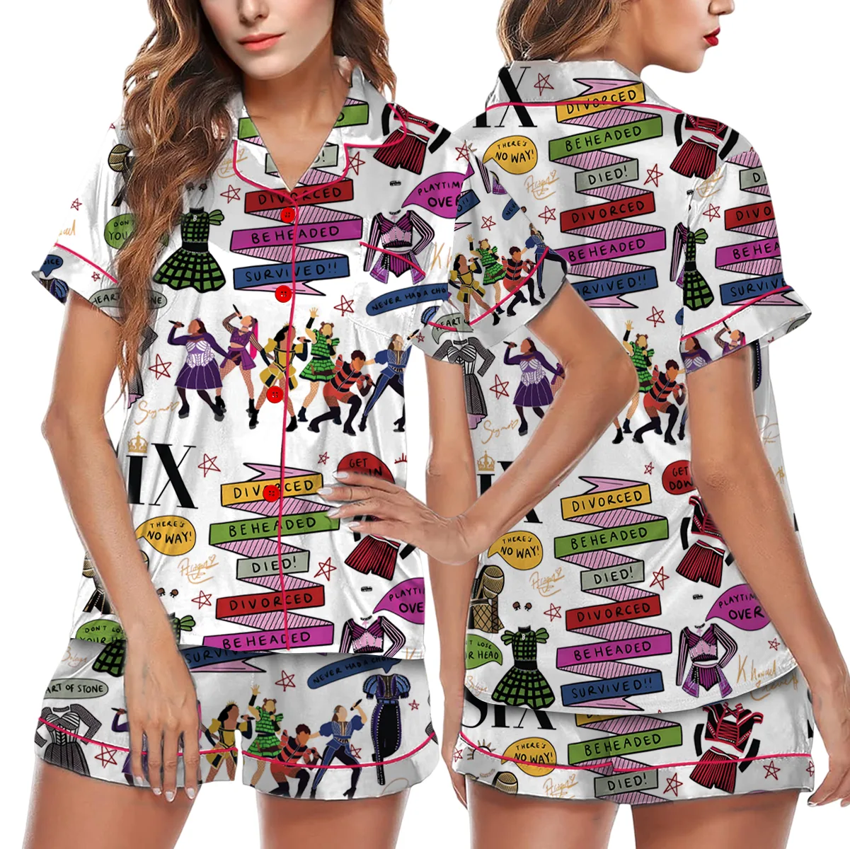 Six Musical Satin Pajamas Set For Women