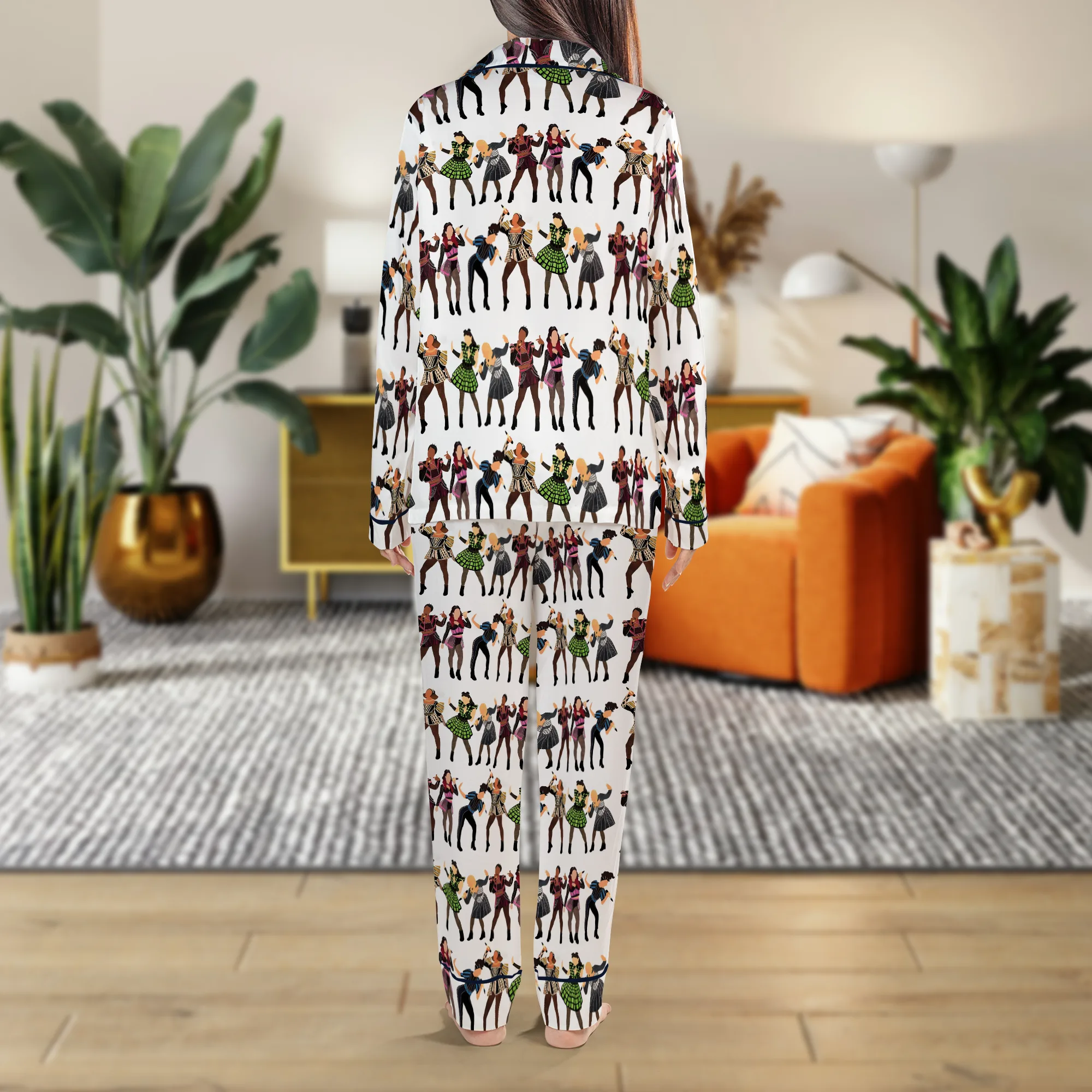Six Musical Silk Satin Pajamas Set For Women