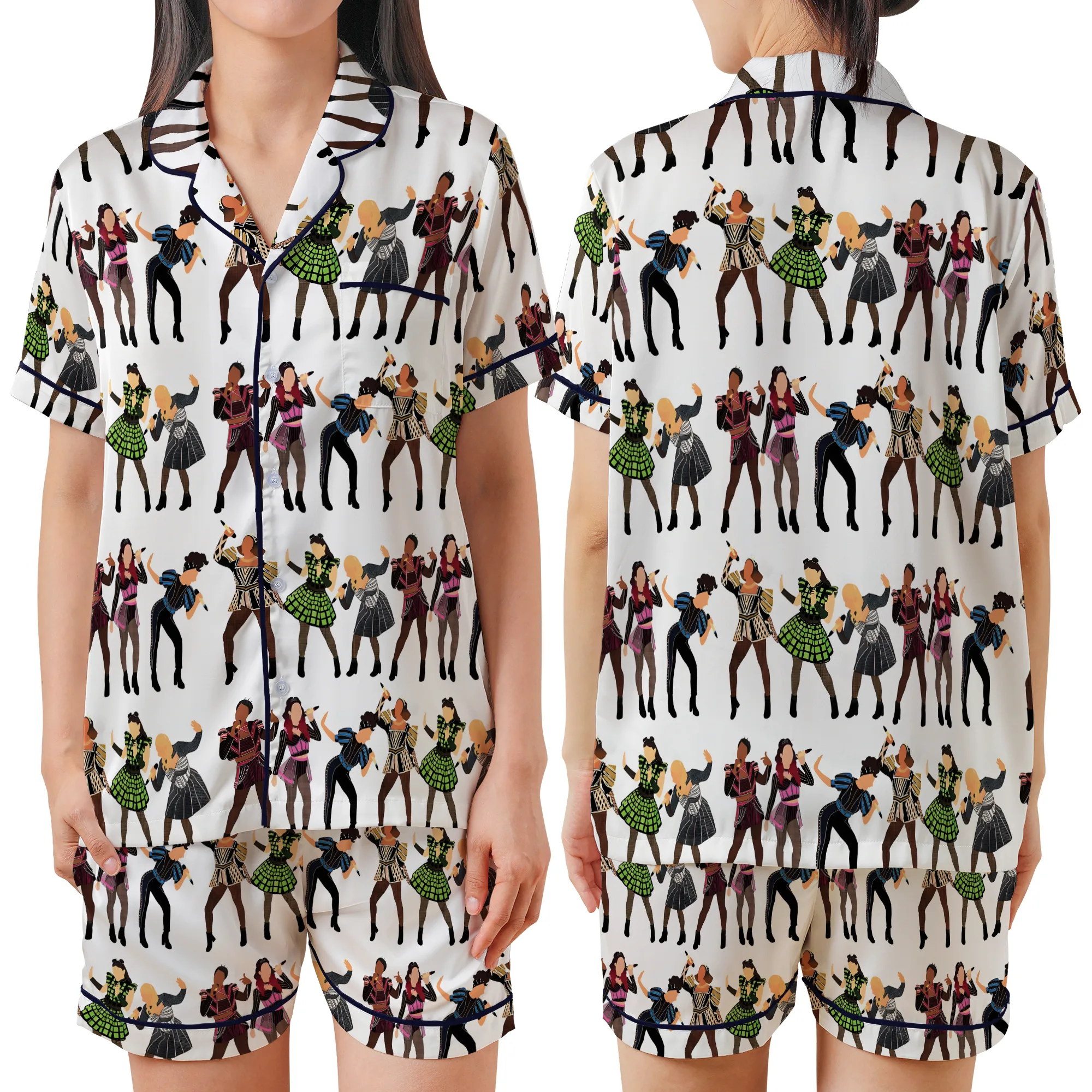 Six Musical Silk Satin Pajamas Set For Women