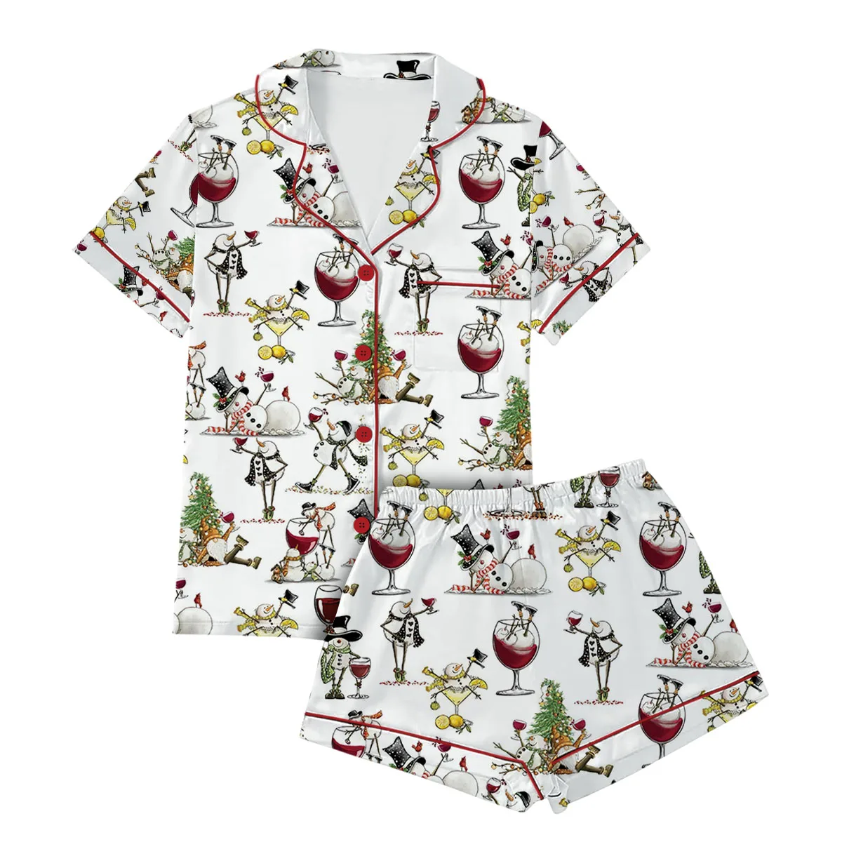 Snowman Christmas Satin Pajama Set For Women