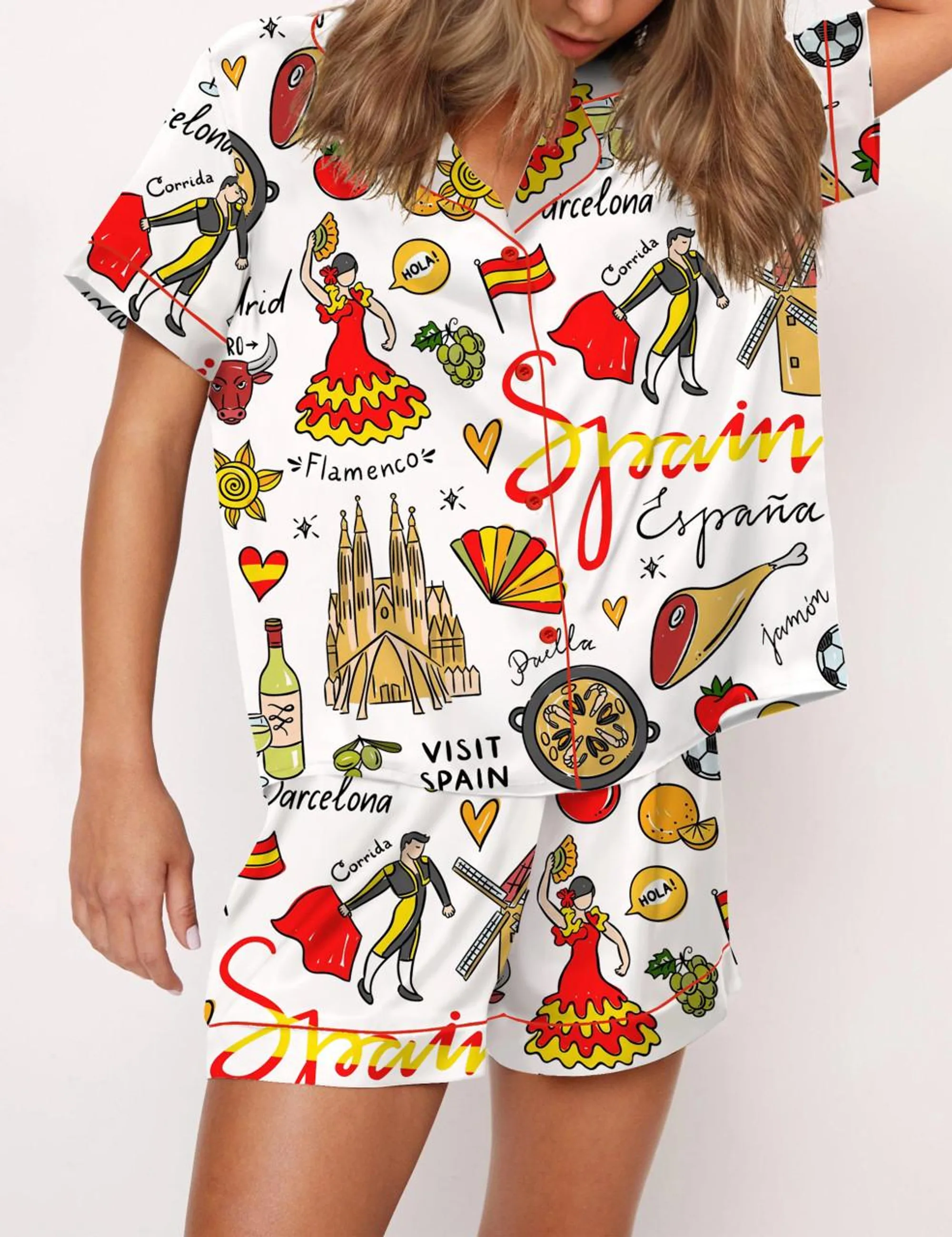 Spain Travel Silk Satin Pajama Set