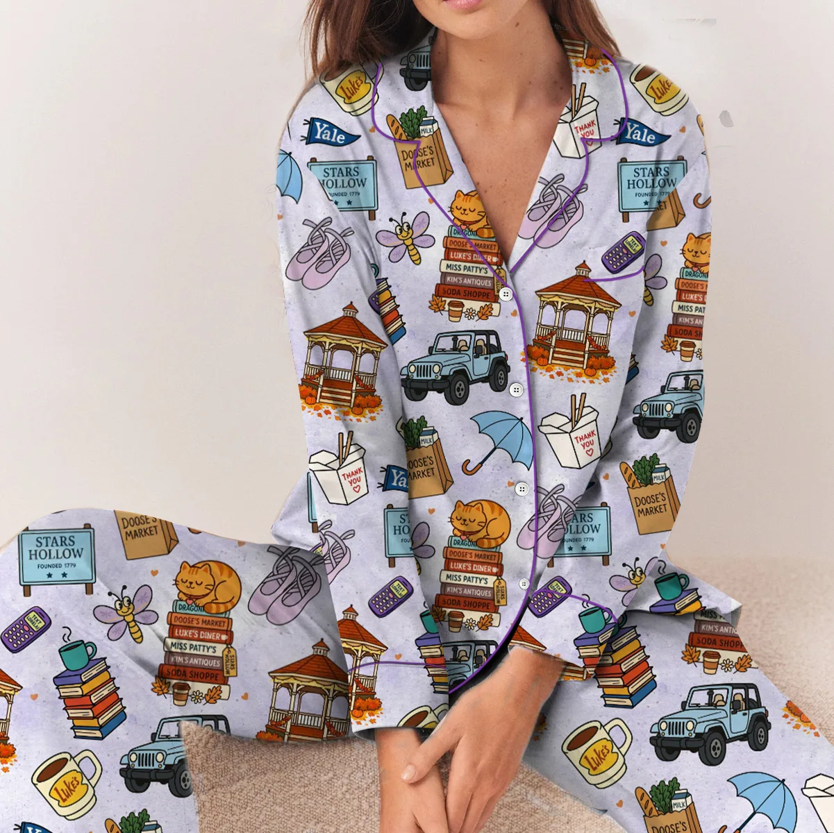 Star Hollow Satin Pajamas Set For Women