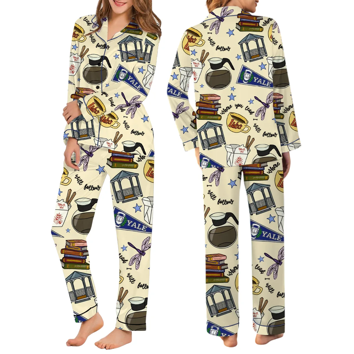 Stars Hollow Gilmore Girls Satin Pajamas Set For Women