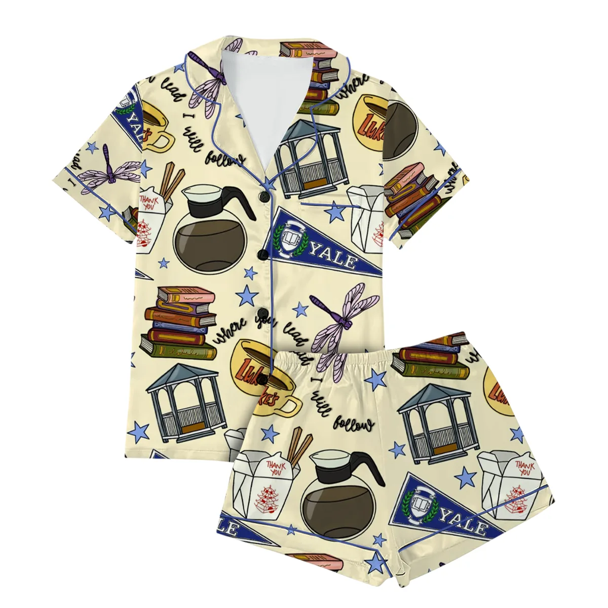 Stars Hollow Gilmore Girls Satin Pajamas Set For Women