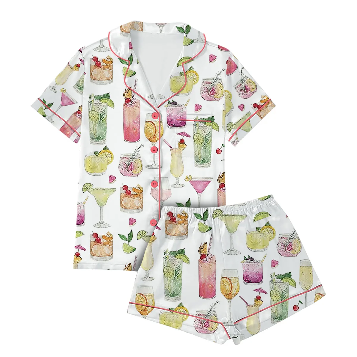 Summer Cocktail Satin Pajamas Set For Women