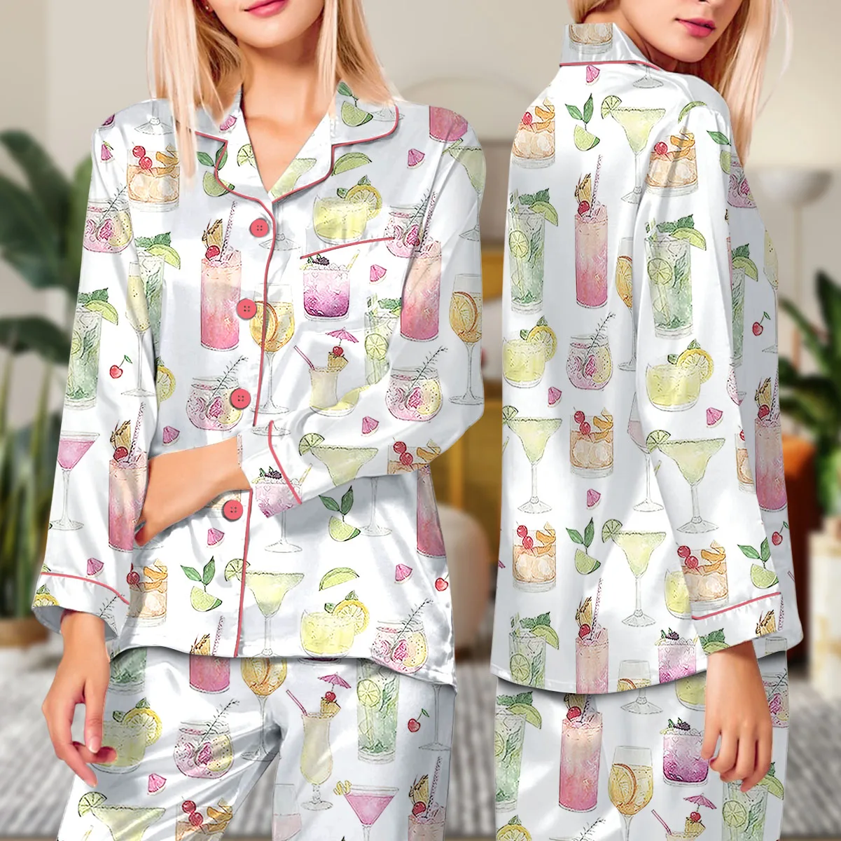 Summer Cocktail Satin Pajamas Set For Women