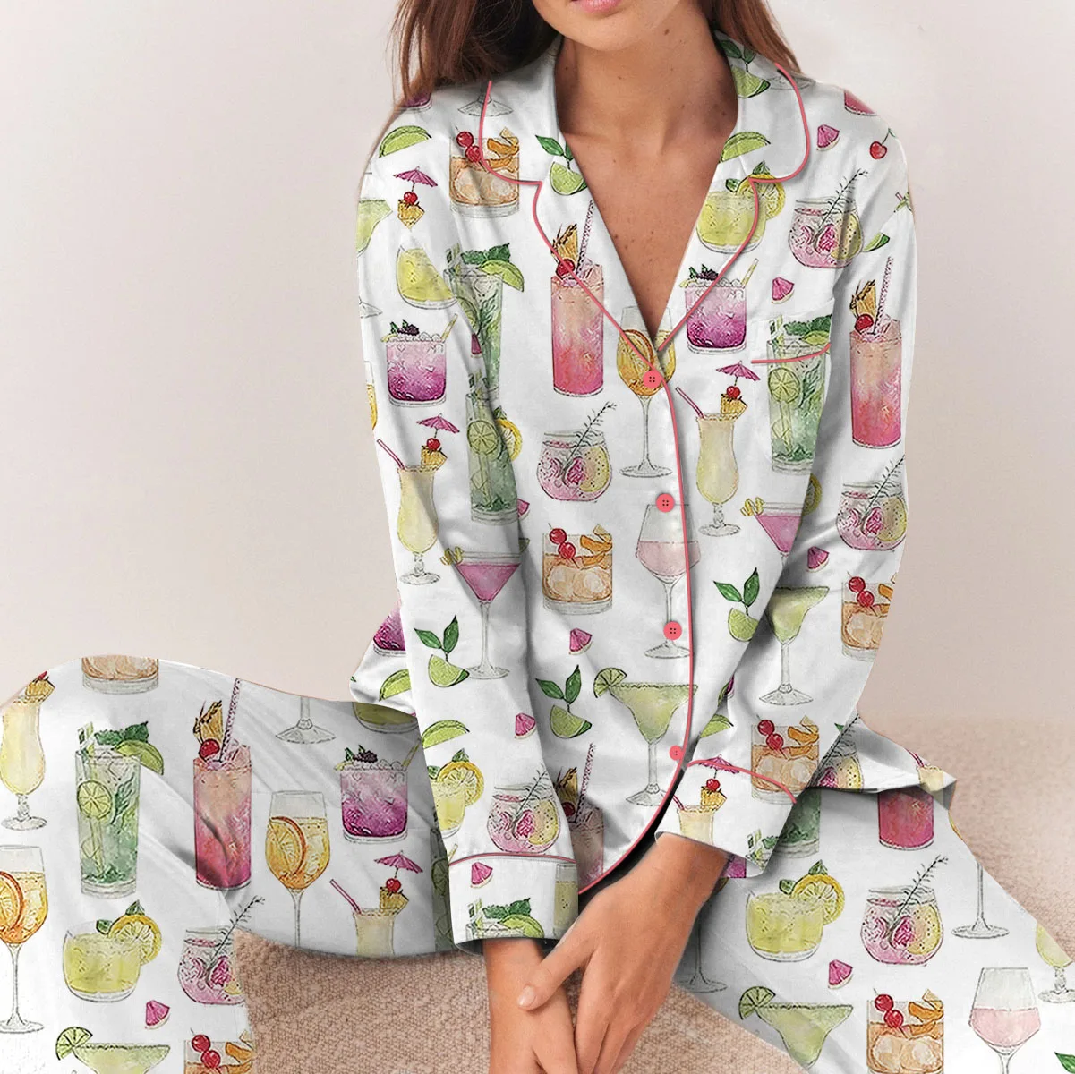 Summer Cocktail Satin Pajamas Set For Women