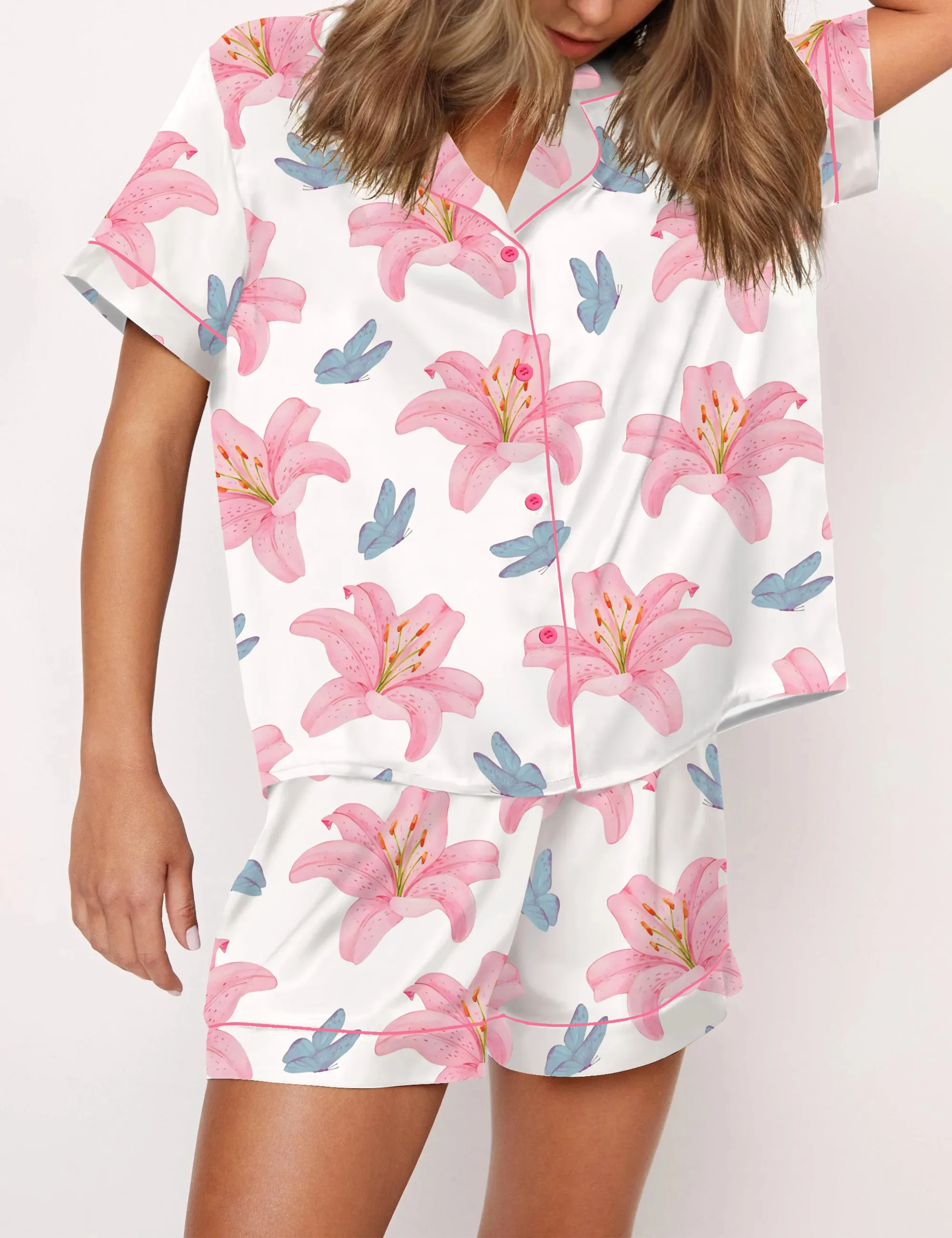 Tiger Lily Silk Satin Pajama Set For Women