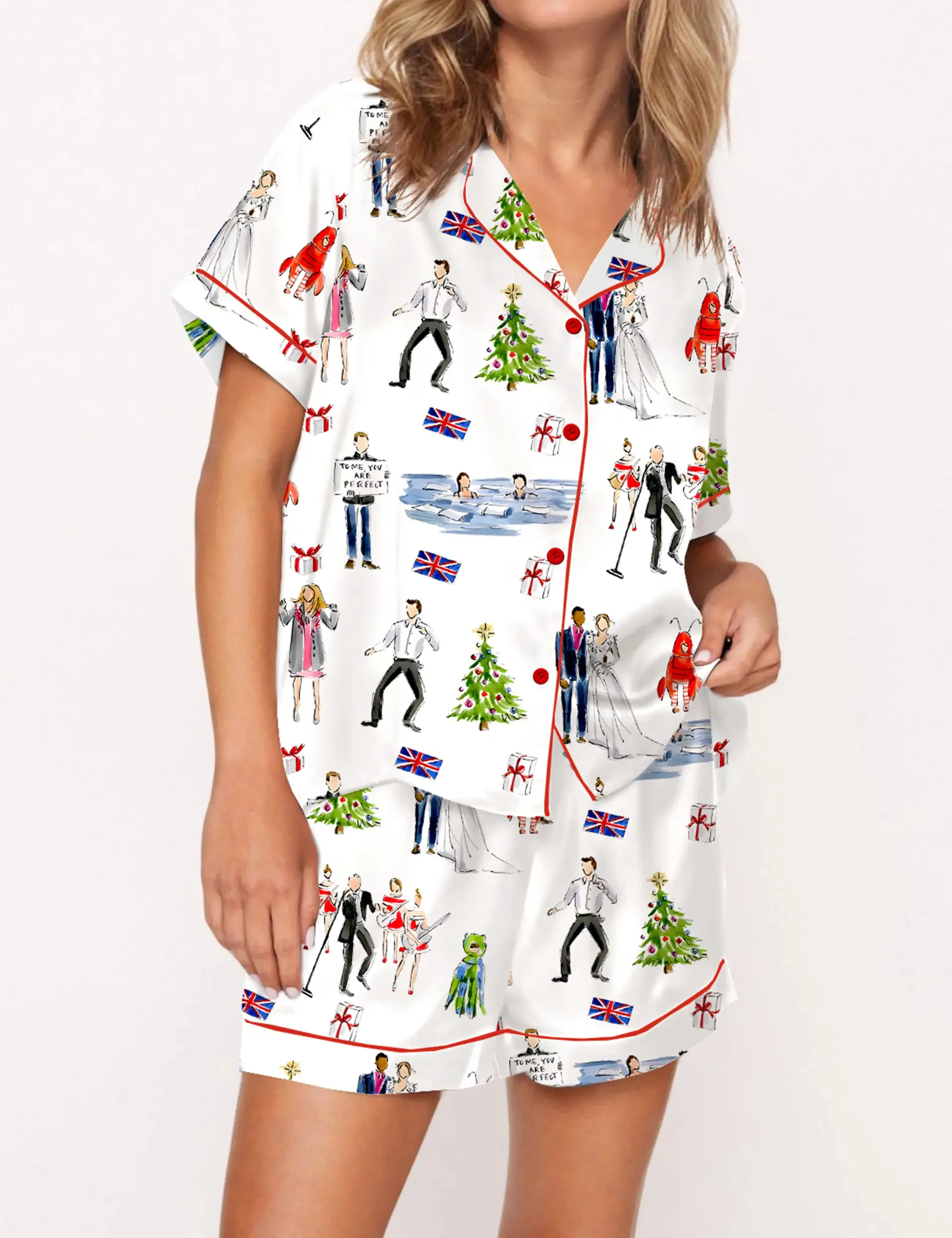 True Love Christmas Silky Satin Pajama Set For Women