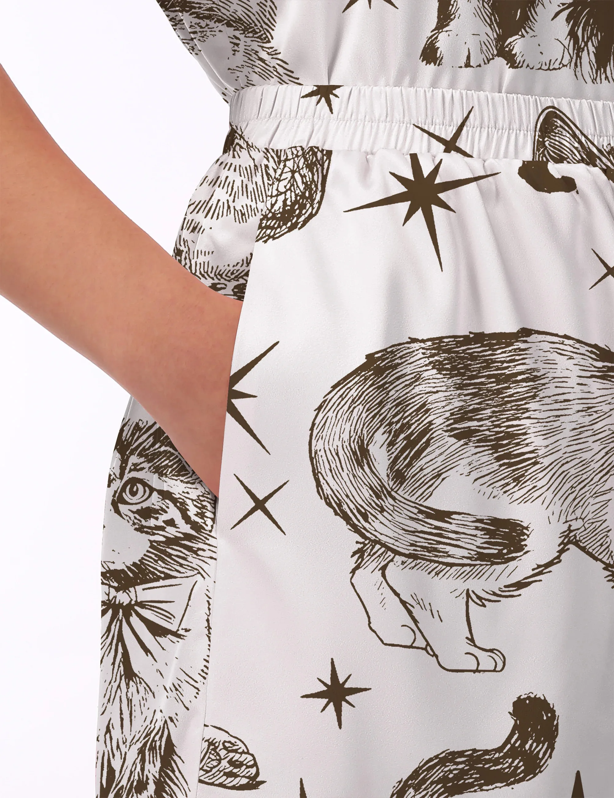 Vintage Cats Silk Satin Pajama Set For Women