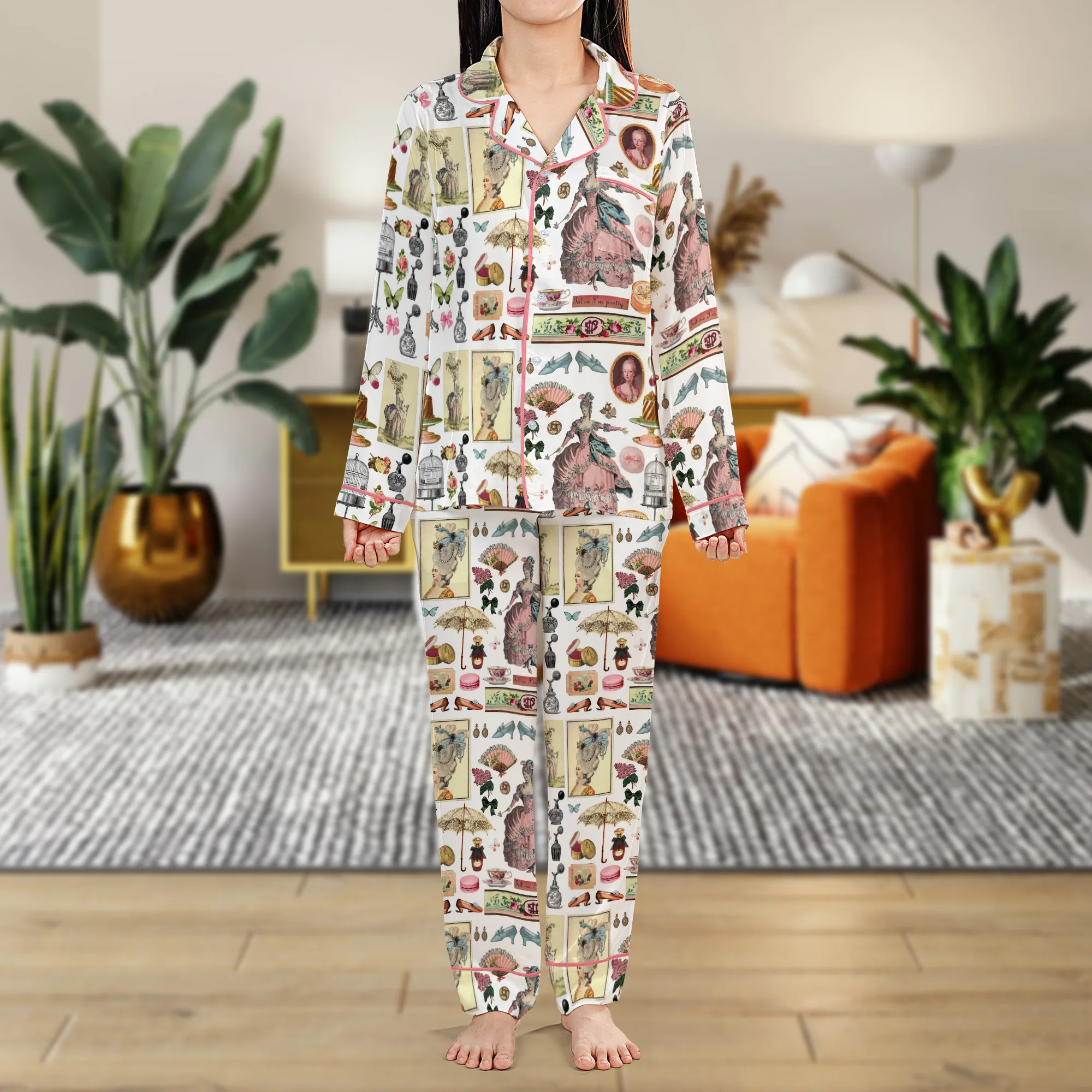 Vintage Silk Satin Pajama Set For Women