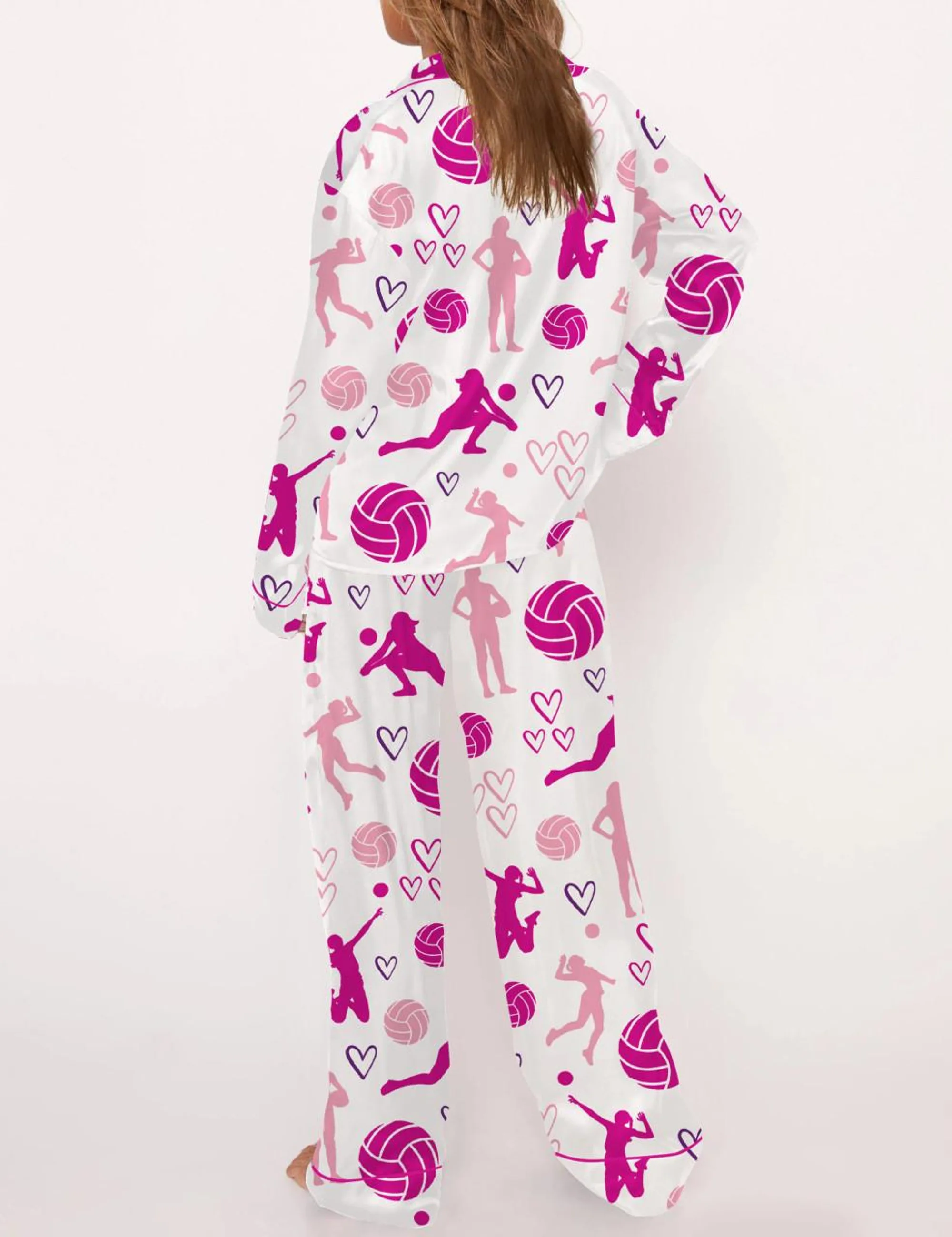 Volleyball Silk Satin Pajama Set For Women