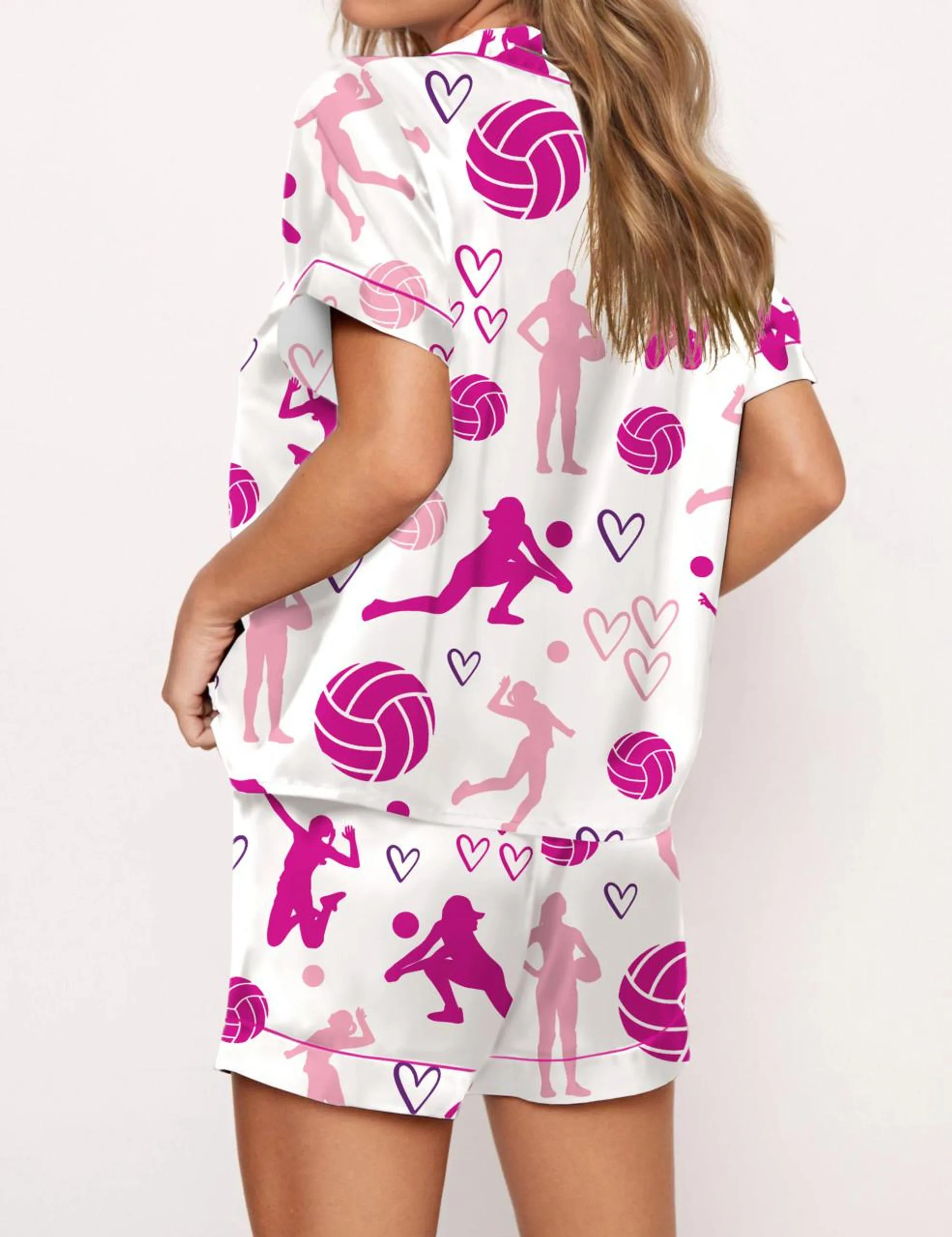 Volleyball Silk Satin Pajama Set For Women