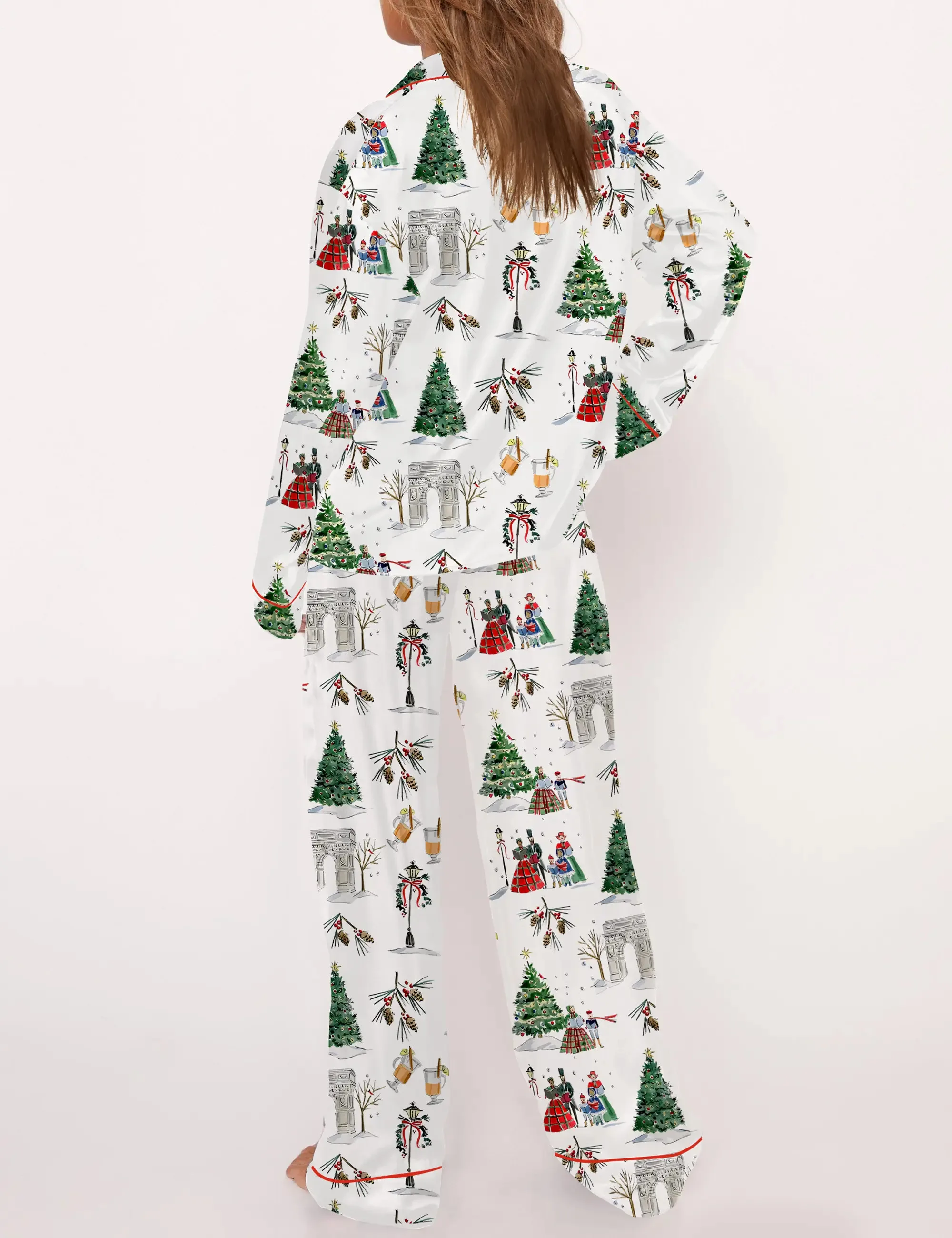 Watercolor Christmas Silk Satin Pajama Set For Women