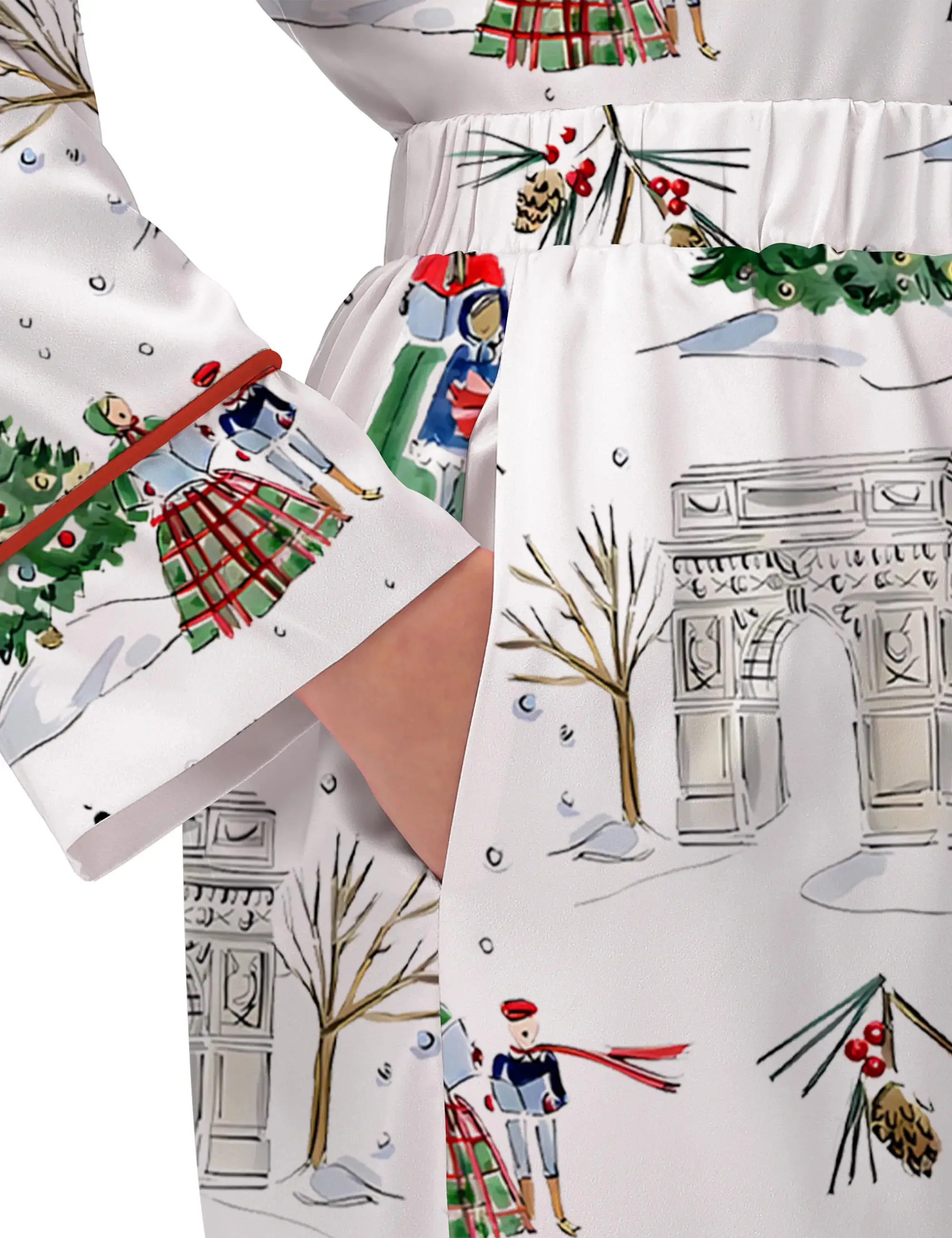 Watercolor Christmas Silk Satin Pajama Set For Women