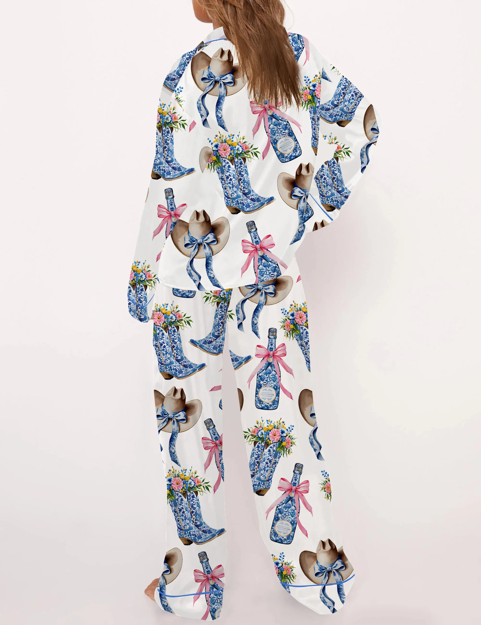 Western Coastal Cowgirl Silk Satin Pajama Set For Women
