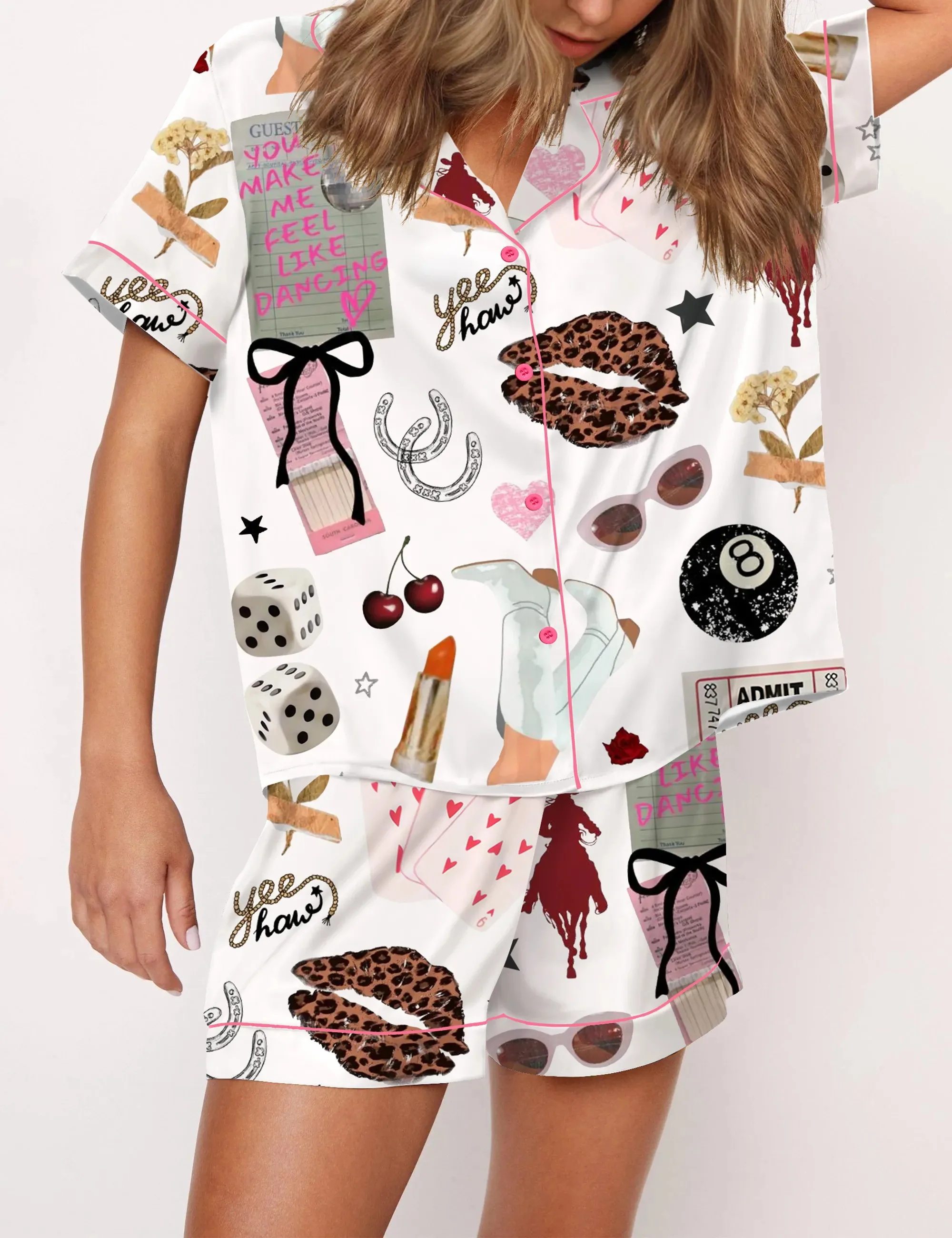 Western Cowgirl Glam Silk Satin Pajama Set For Women