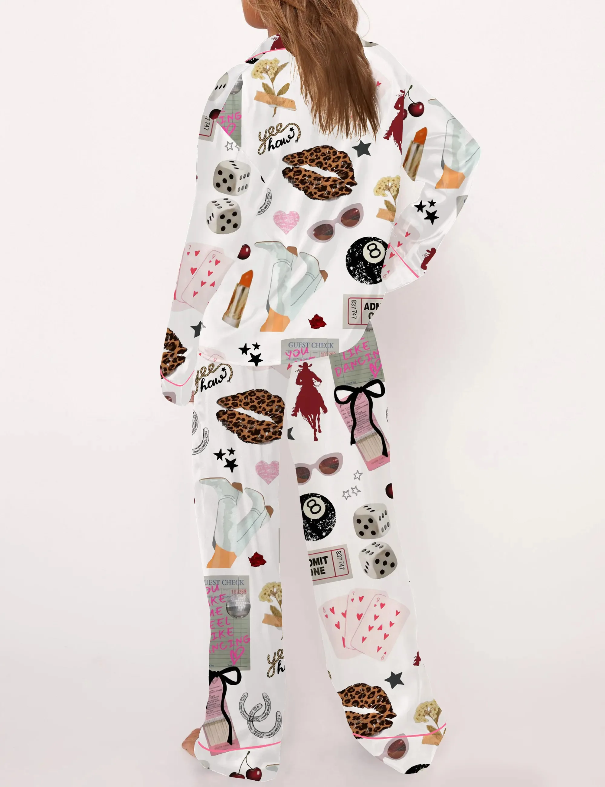 Western Cowgirl Glam Silk Satin Pajama Set For Women