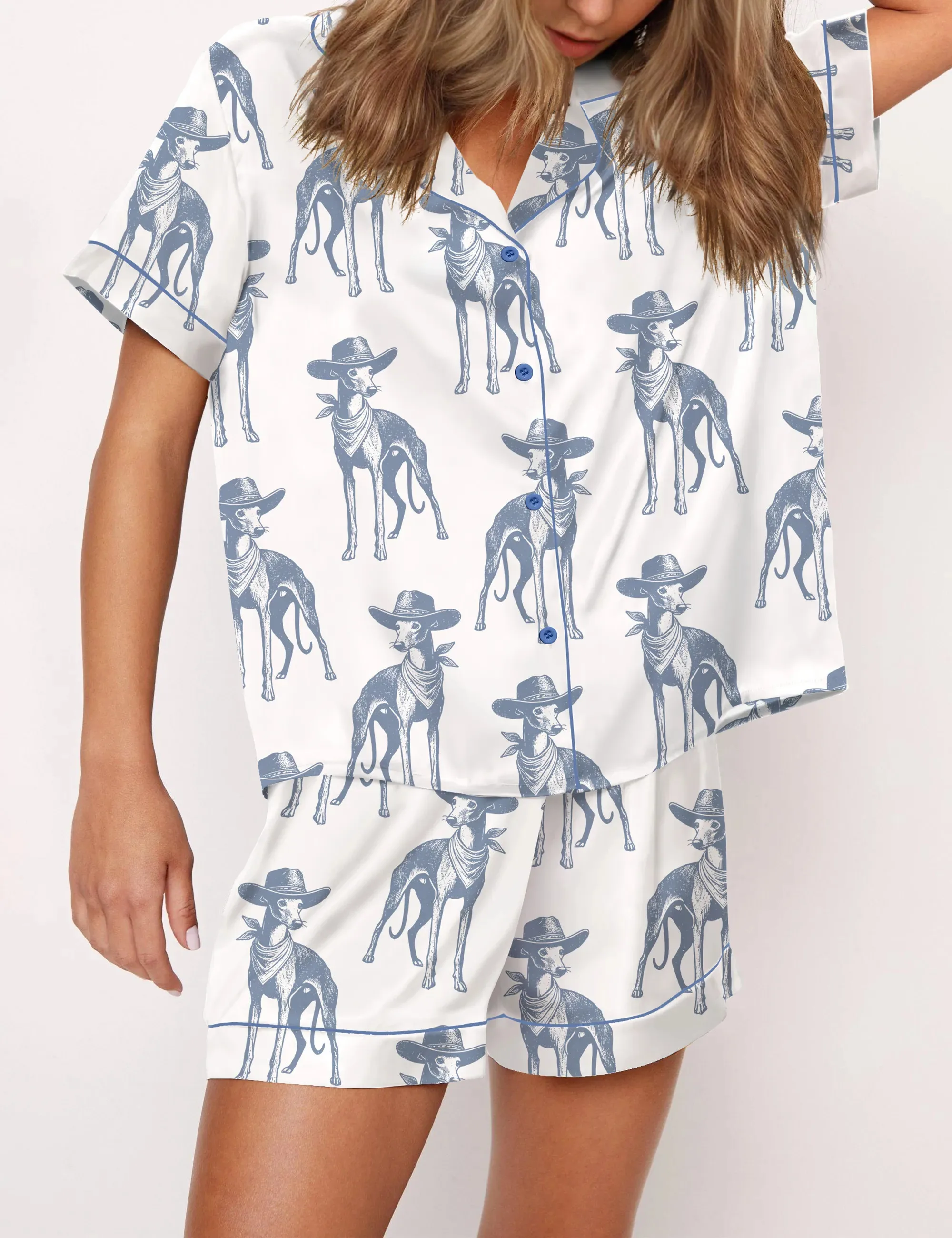 Whippet Dog Vintage Silk Satin Pajama Set For Women