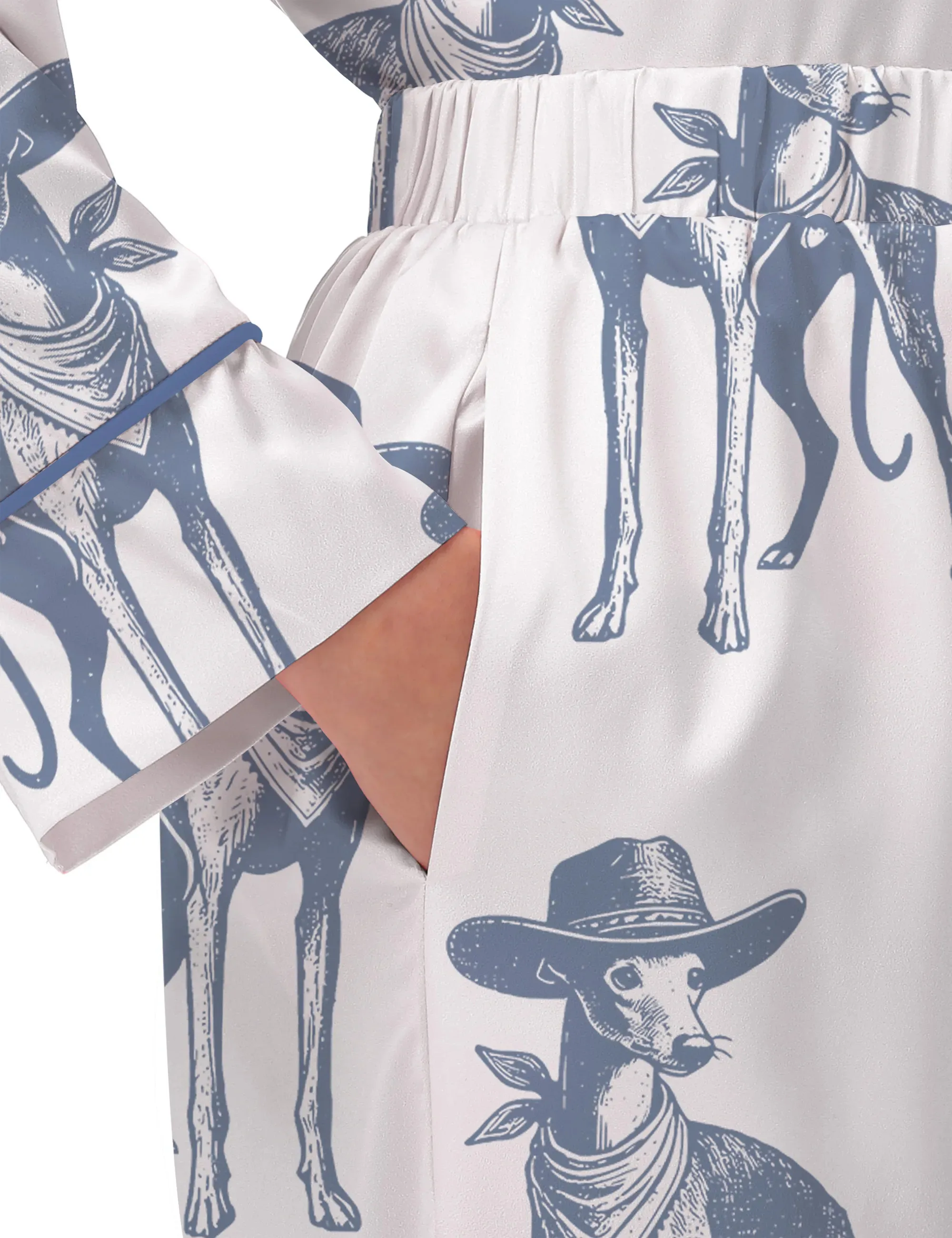 Whippet Dog Vintage Silk Satin Pajama Set For Women