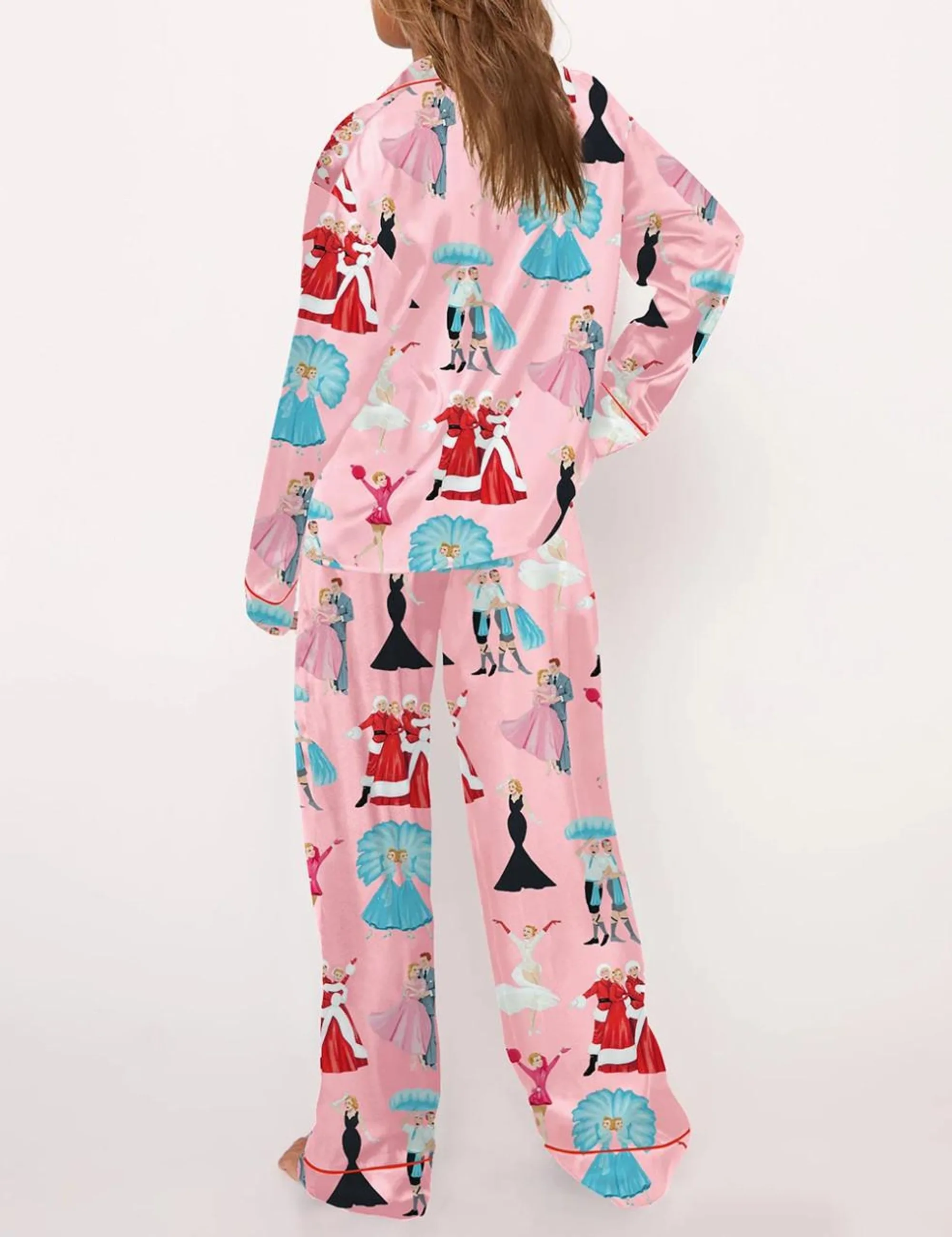 White Christmas Silk Satin Pajama Set For Women