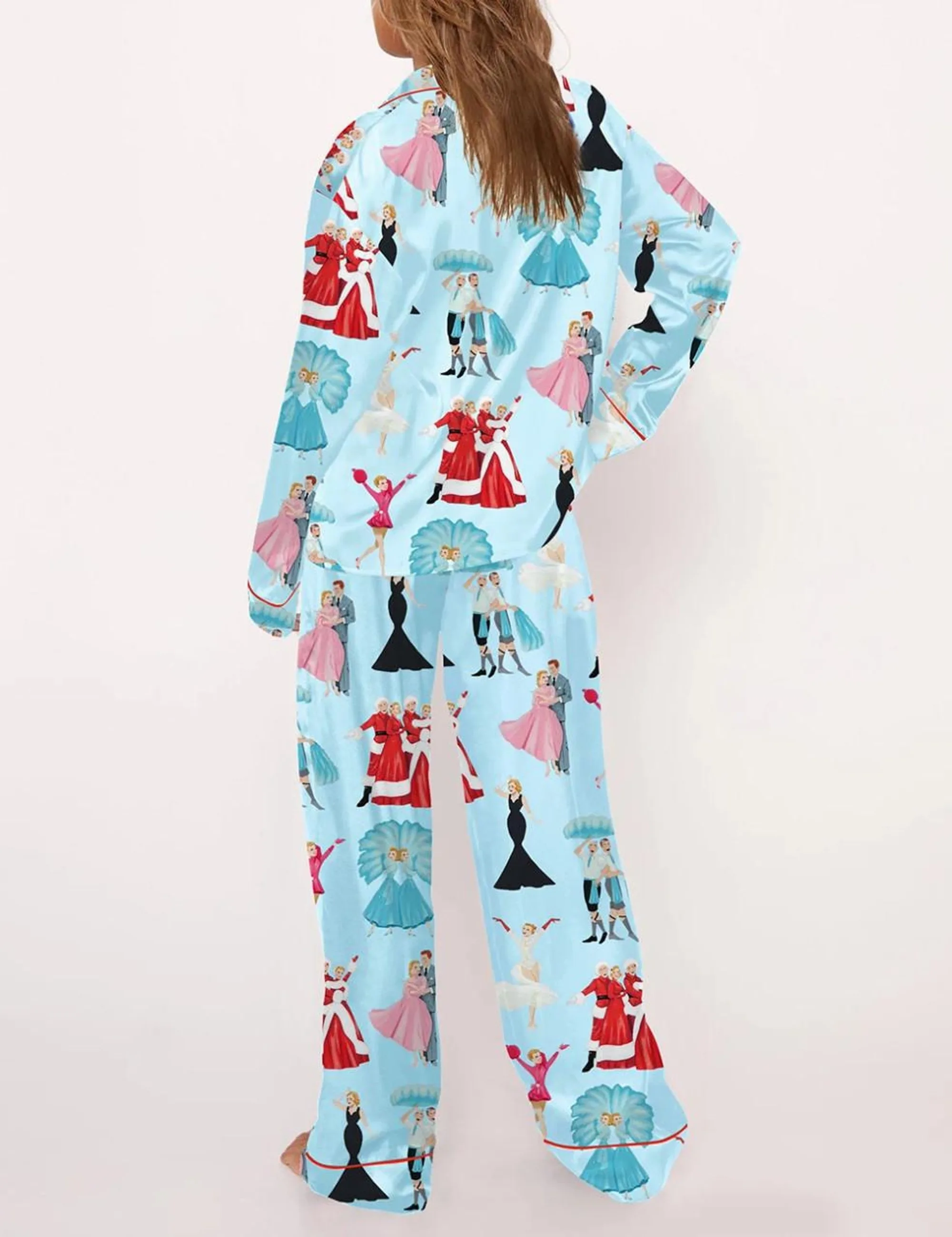 White Christmas Silk Satin Pajama Set For Women