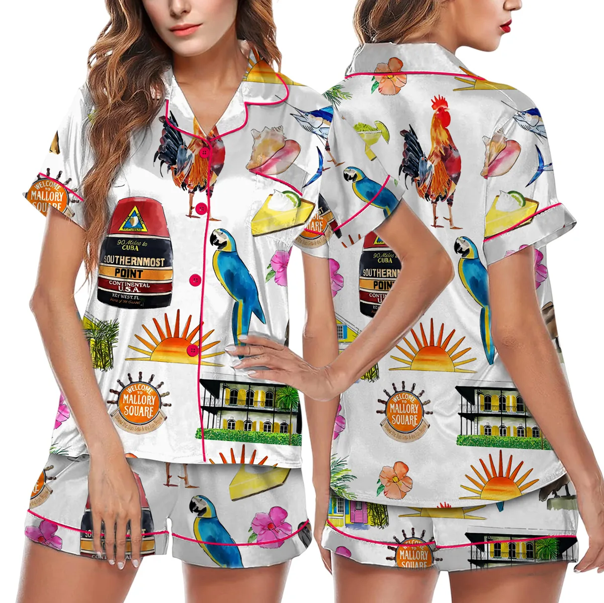 Women_s Key West Florida Travel Satin Pajamas Set