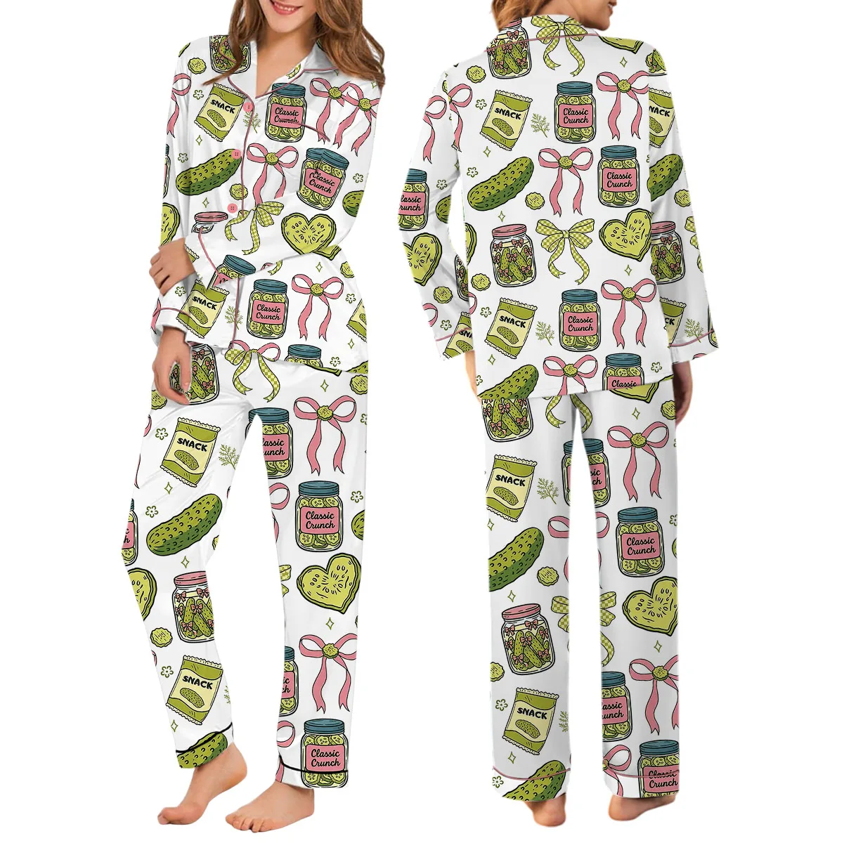 Women's Pickle Print Satin Pajamas Set