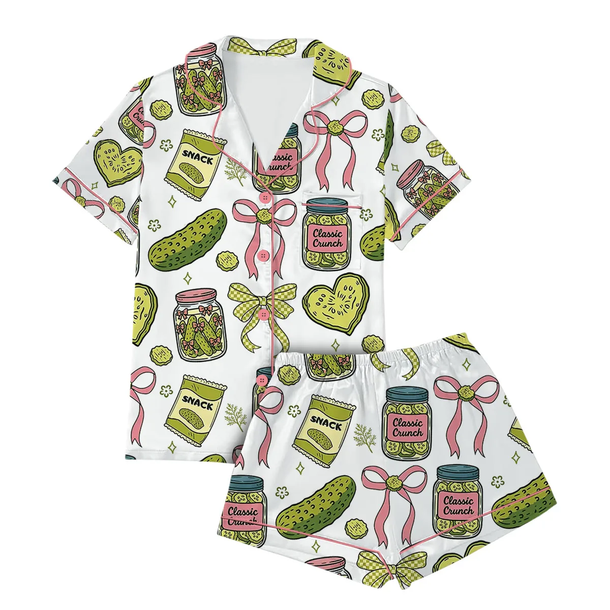 Women's Pickle Print Satin Pajamas Set