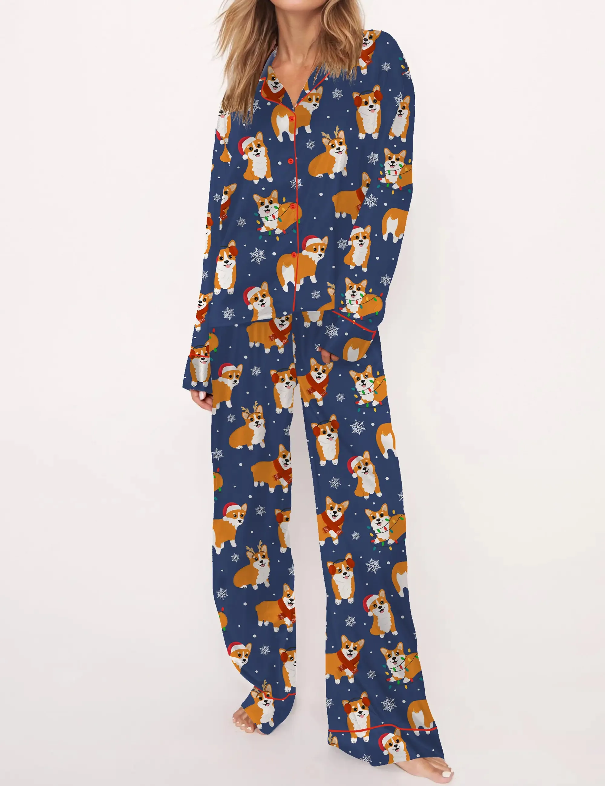 Corgi Dog Christmas Silky Satin Pajama Set For Women - Image 2