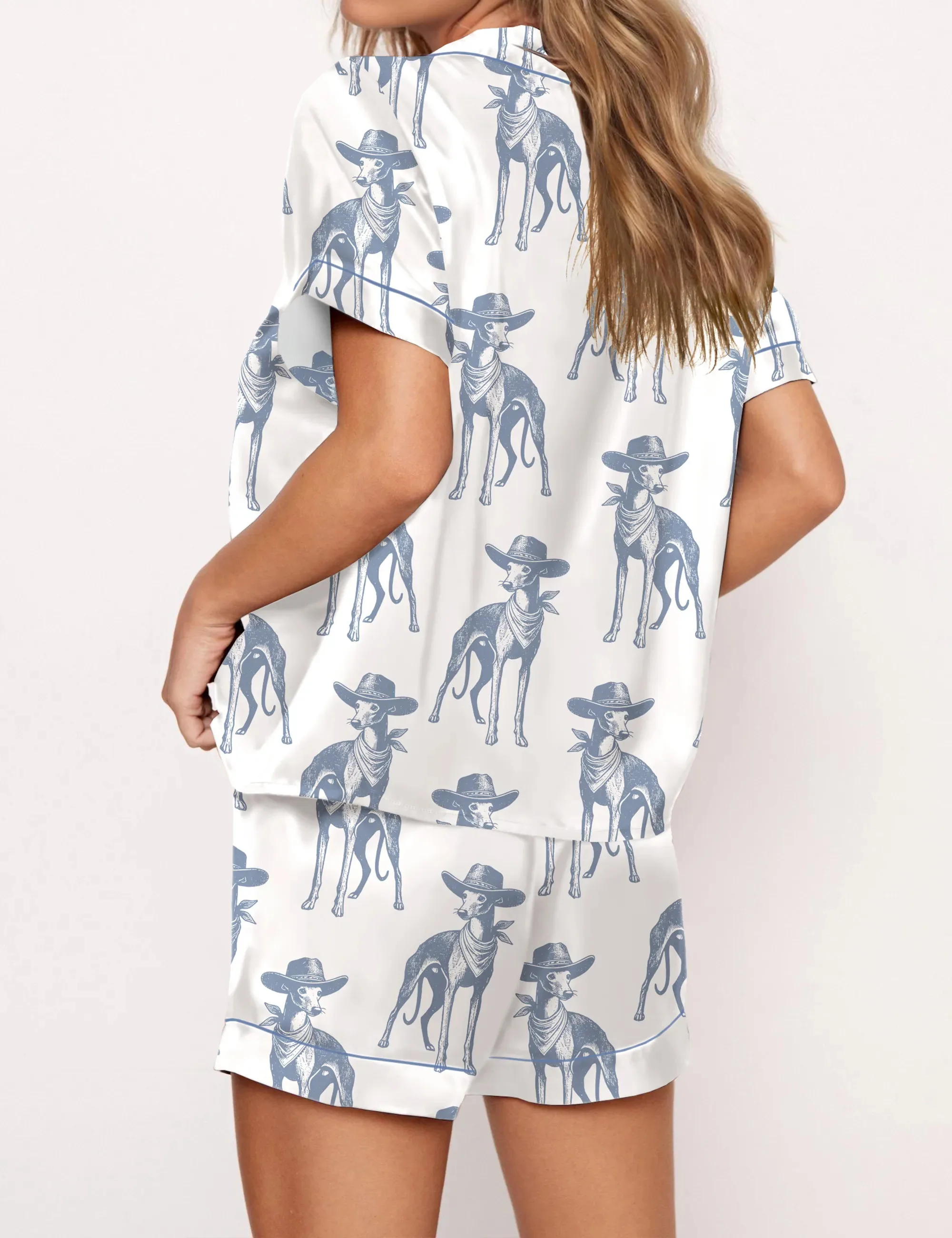 Whippet Dog Vintage Silk Satin Pajama Set For Women - Image 2