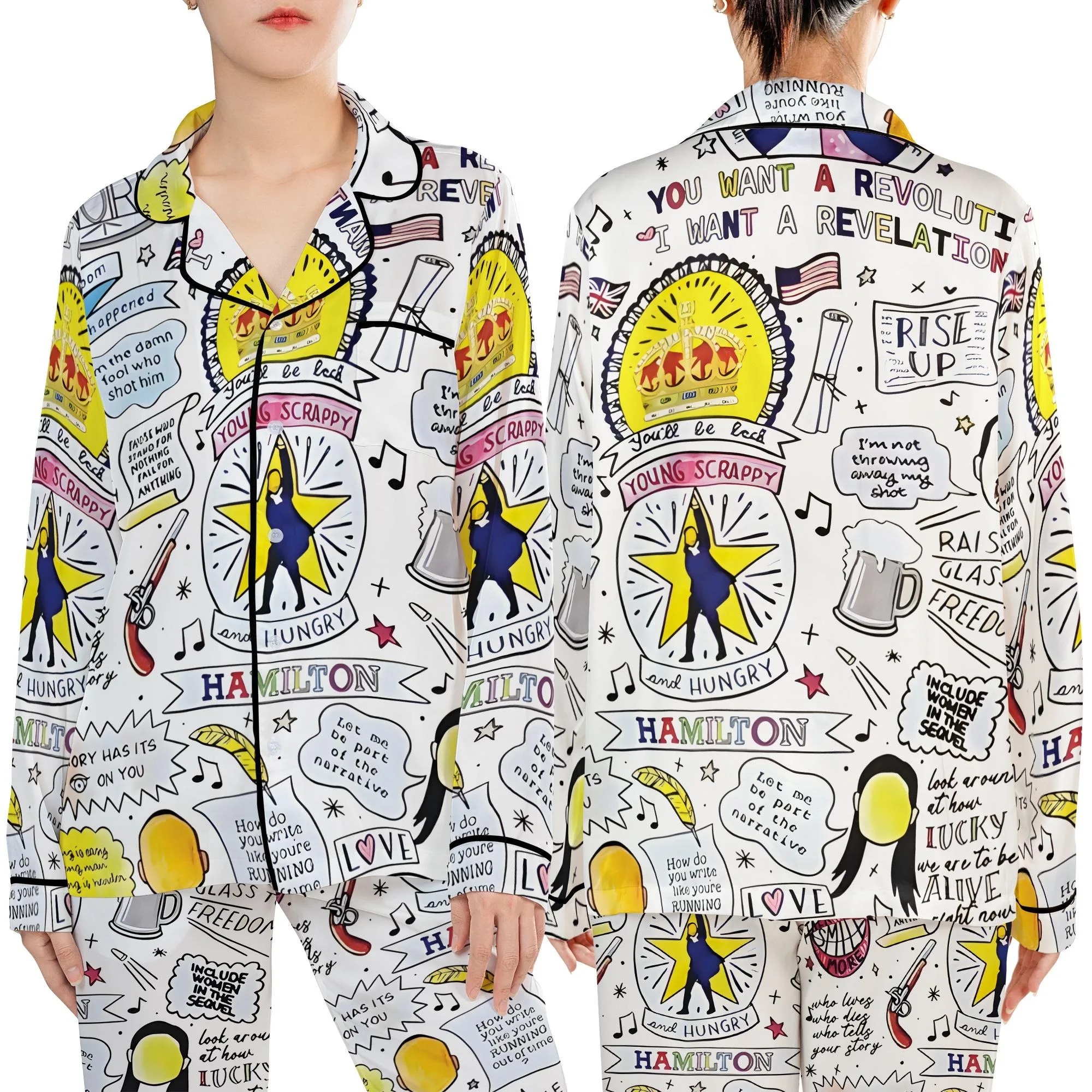Hamilton Musical Silky Satin Pajama Set For Women