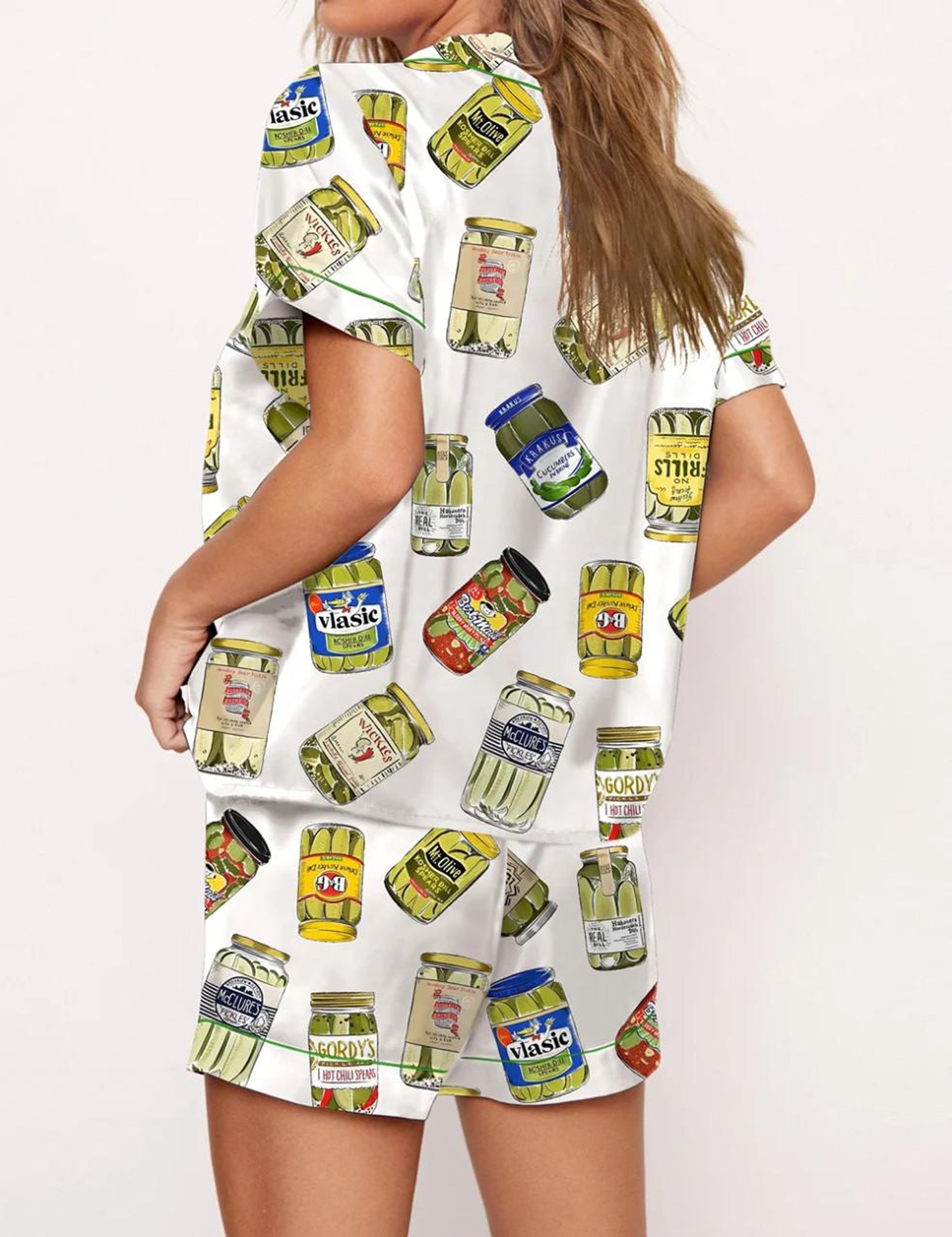 Vintage Canned Pickles Silk Satin Pajama Set For Women