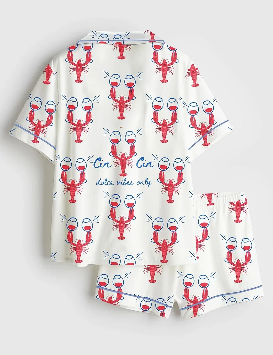 Dalce Vibes Coastal Lobster Ocean Italian Girl Satin Pajamas Set (1)