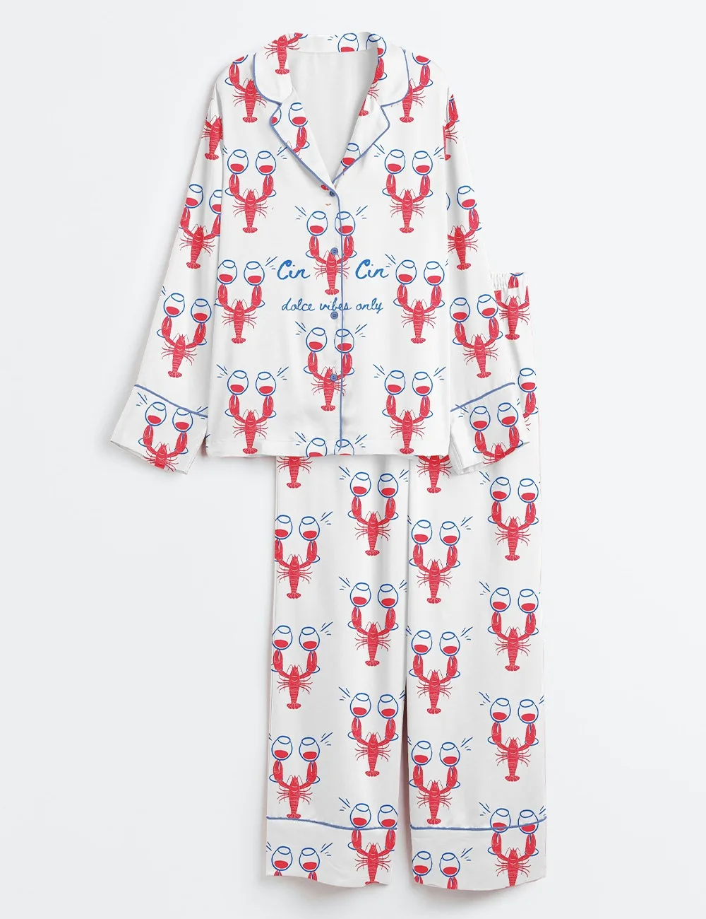Dalce Vibes Coastal Lobster Ocean Italian Girl Satin Pajamas Set (1)